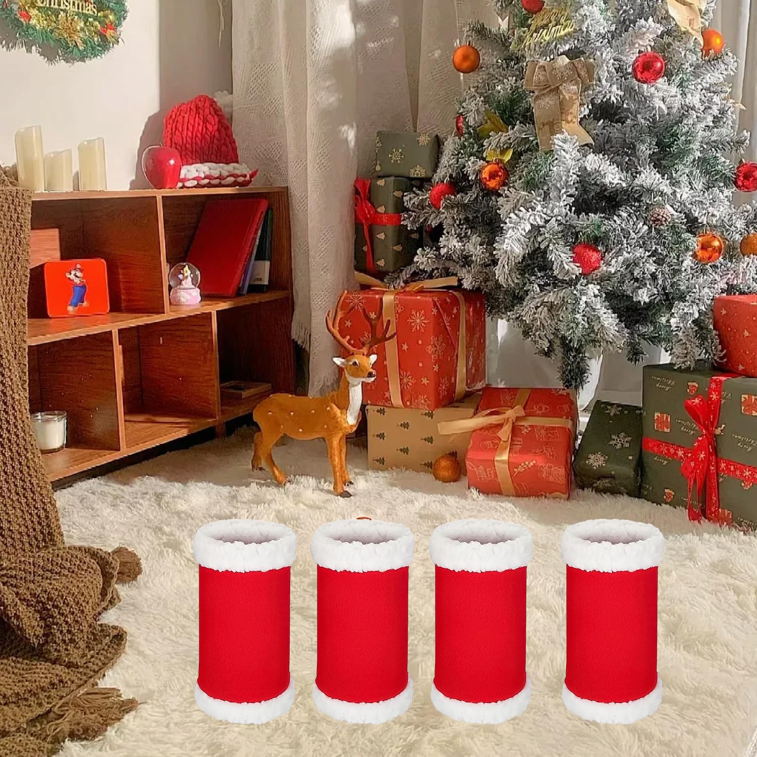 RmKbe 4pcs Christmas Horse Leg Wraps Faux Fur Polyester Standing Wraps Red Soft Horse Leg Sleeves Horse Costume Accessories for Horse Christmas Costume - Image 3