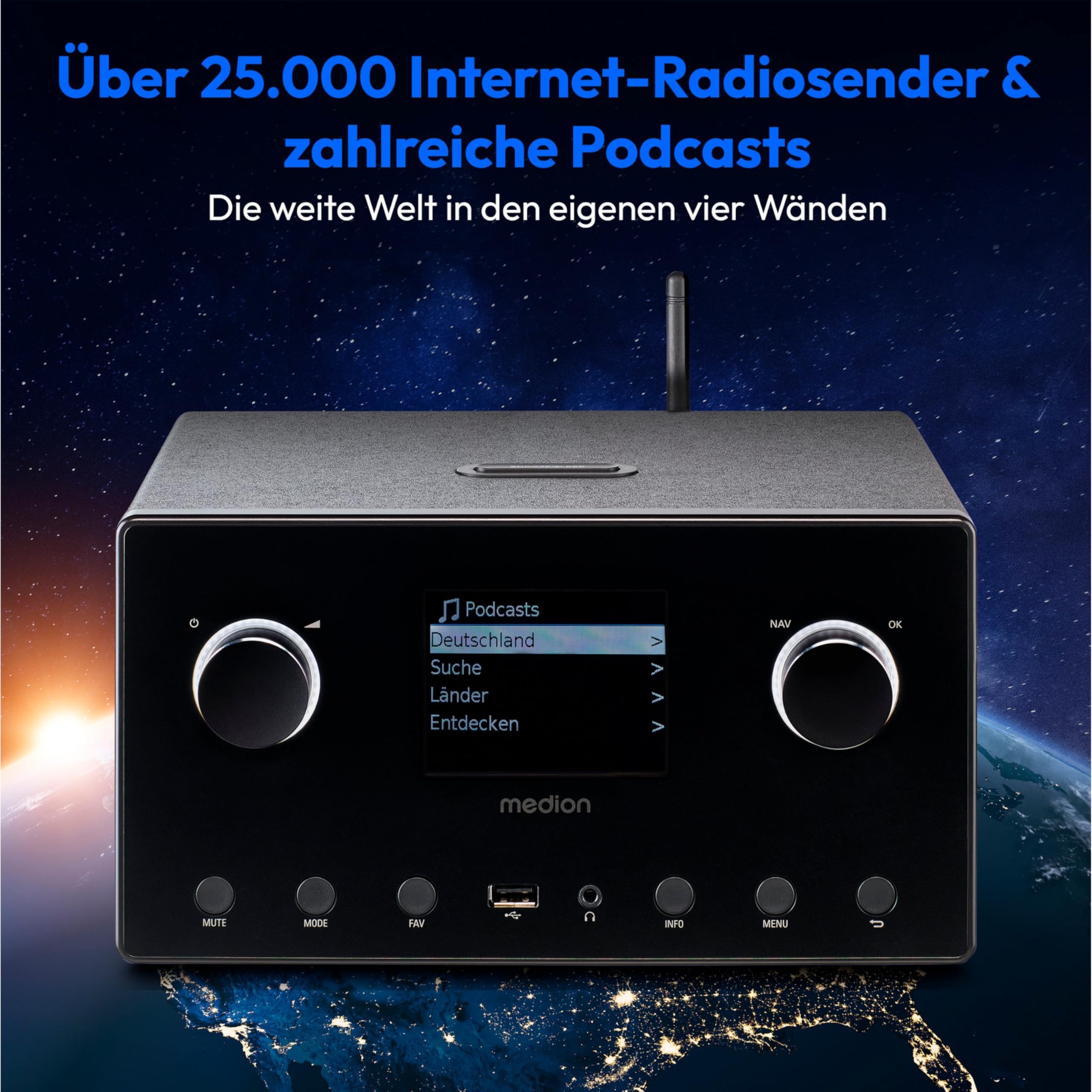 MEDION P85444 2.1 Internetradio mit Subwoofer (DAB+, UKW Radio, Spotify Connect, WLAN, Bluetooth, Streaming, Equalizer, Farbdisplay, USB, AUX, Wecker, Schlummerfunktion, Sleep Timer) schwarz