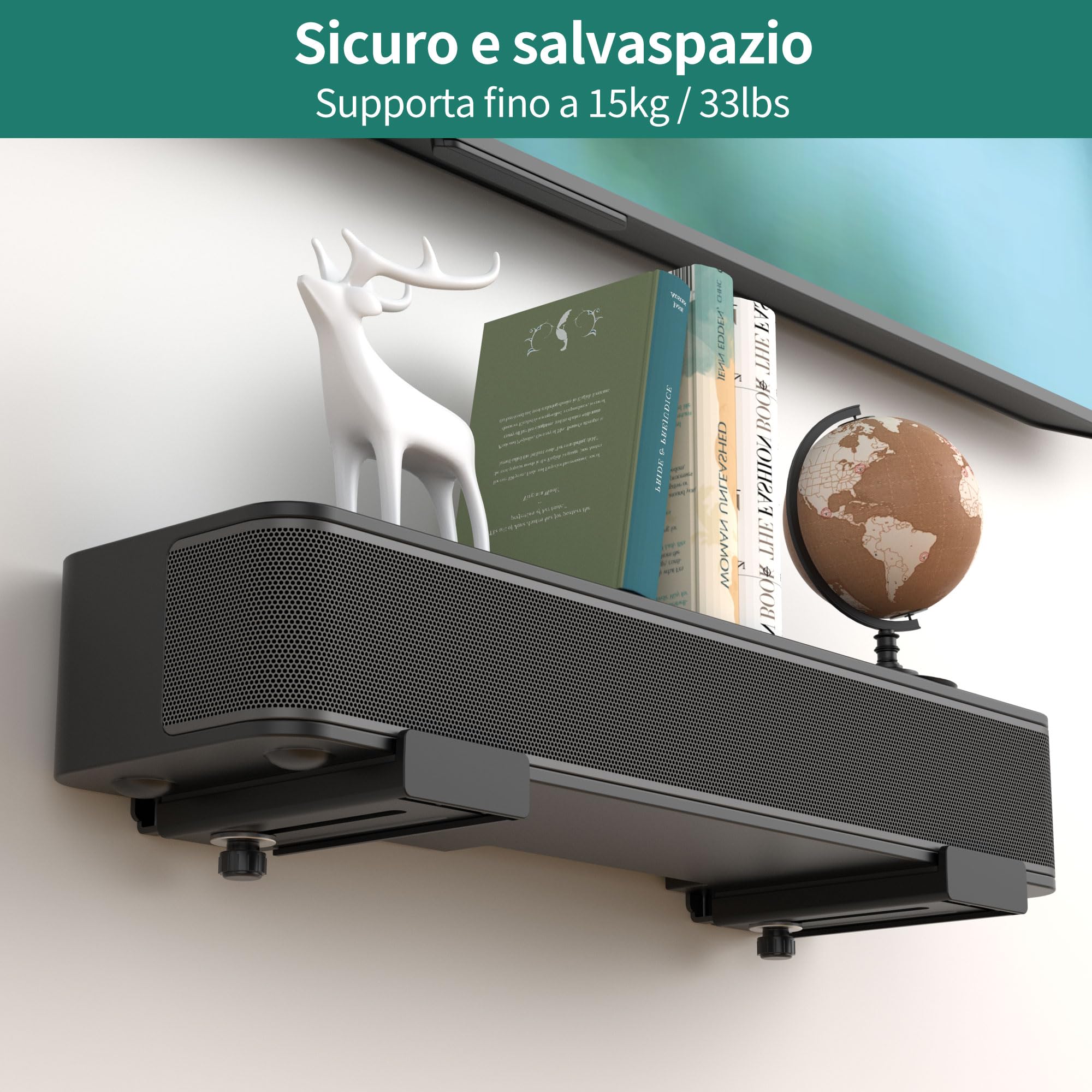 HomeMount Soundbar - Supporto da parete per TV, regolabile soundbar da parete fino a 170 mm di profondità, supporto da parete per altoparlante fino a 15 kg con cuscinetti EVA, universale compatibile