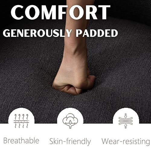 Miniatura 5 de Taburete de bar contemporáneo de lino de carbón, 24 pulgadas, tapizado de tela, altura de encimera, taburete de cocina, taburete de isla con base de