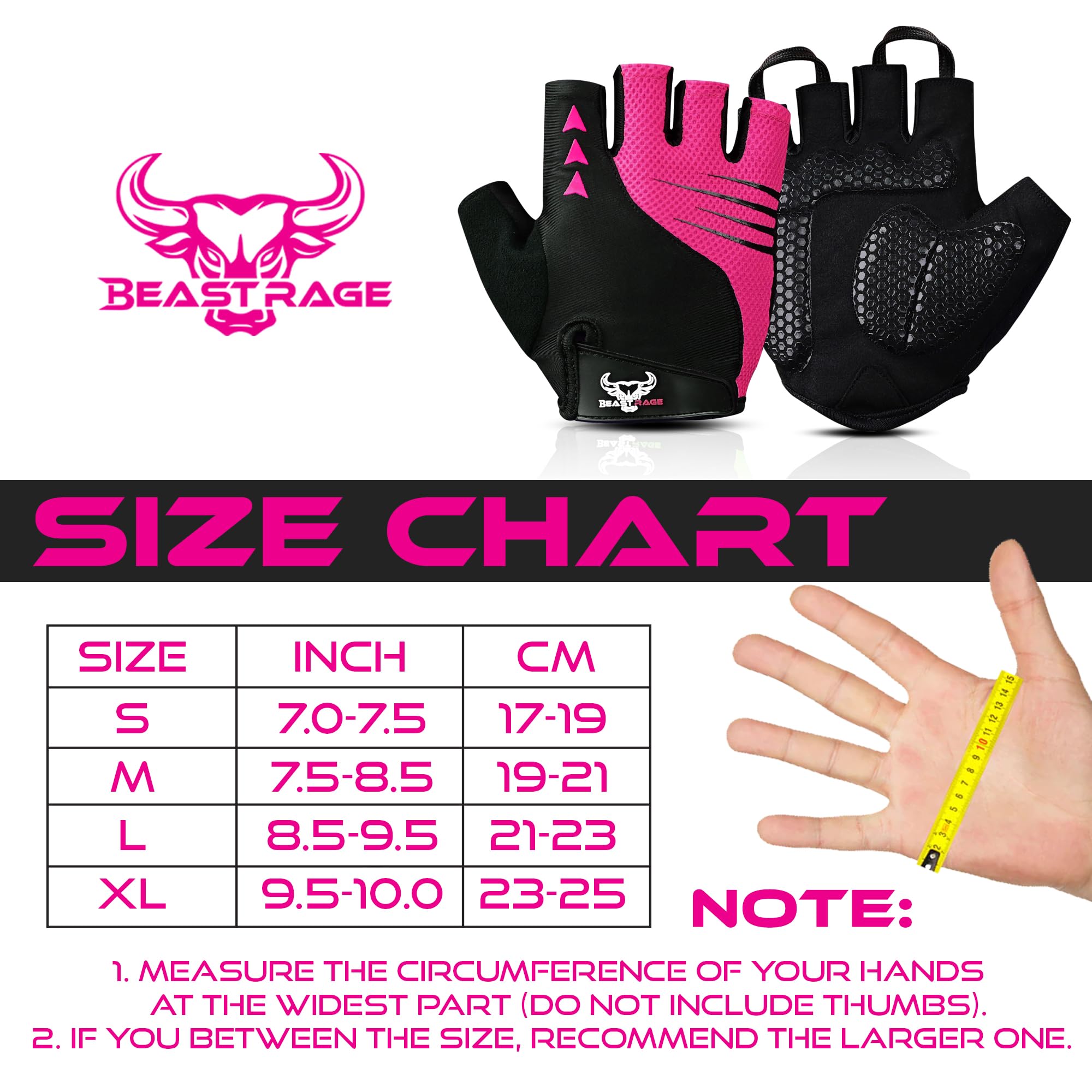 BEAST RAGE Gants de Cyclisme à demi-Doigts pour Hommes et Femmes, Gants vélo rembourrés Respirants Antidérapants, Gants de vélo de Route VTT Absorbant