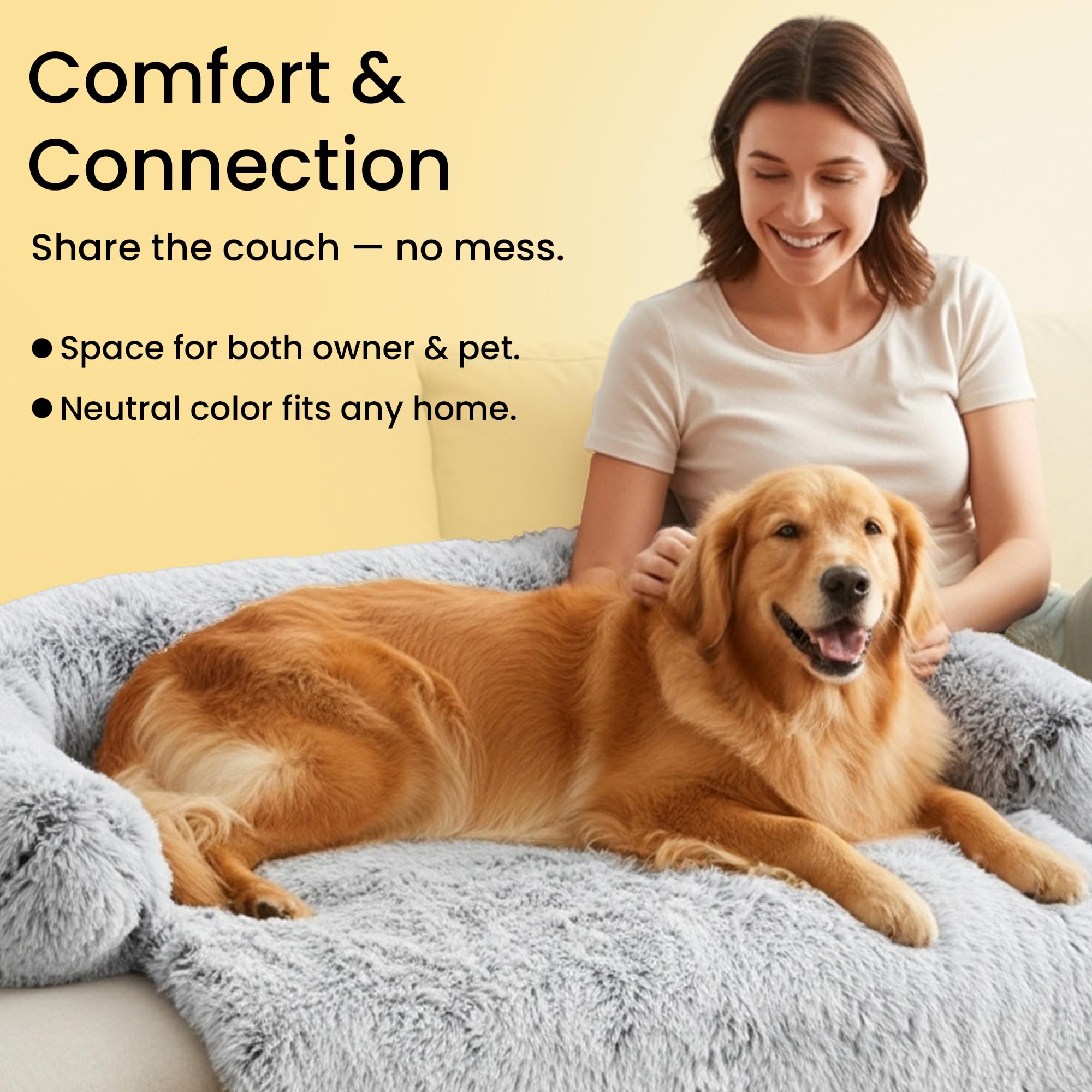 Codi Cama grande calmante para perro, tapete protector antiansiedad para perros XL, 45 x 37 x 6 pulgadas, lavable a máquina, esponjosa y acogedora con parte inferior antideslizante, color gris claro