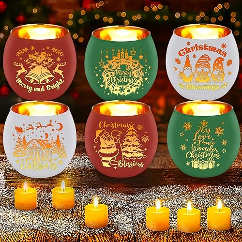 VIHOSE 6 Set Christmas Votive Candle Holders Xmas Red Green
