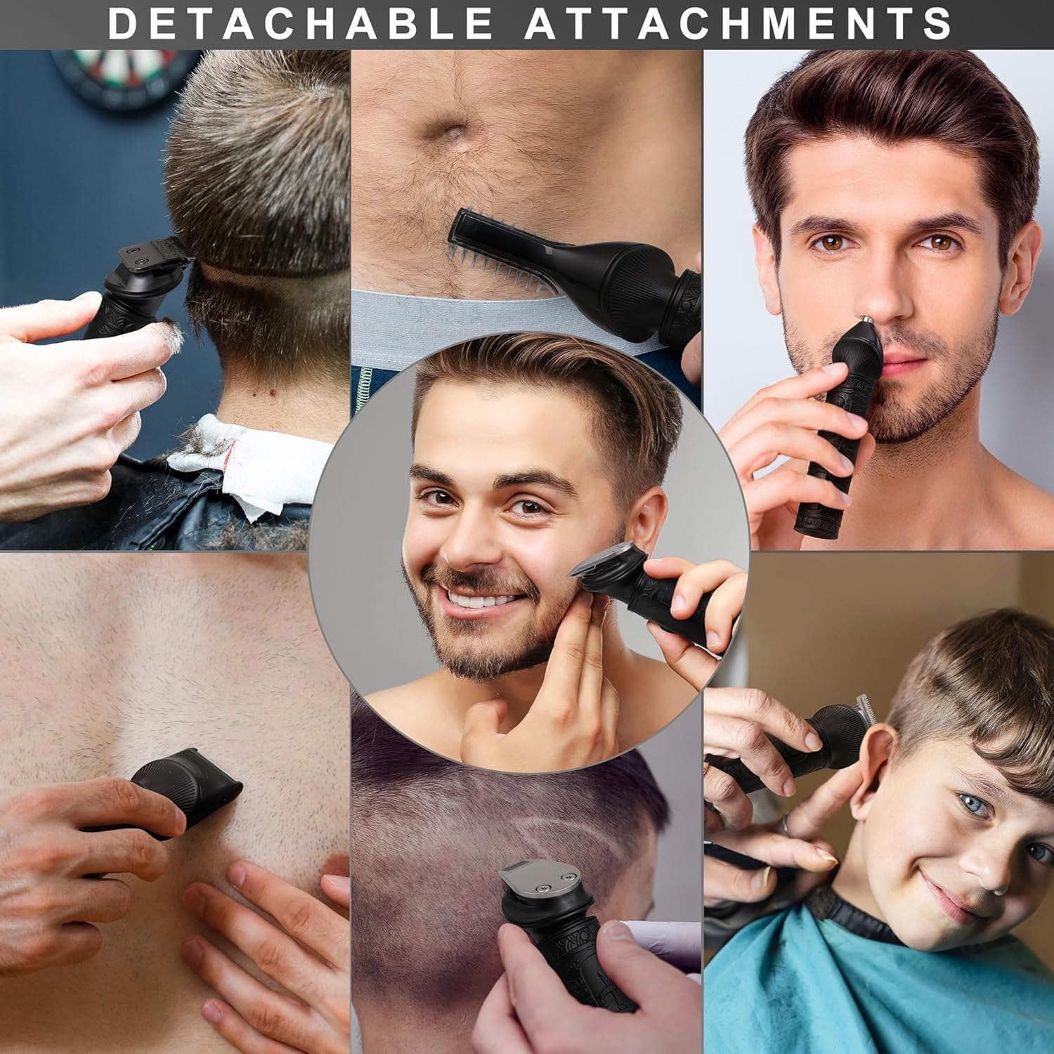 Surker Regolabarba uomo Rasoio Elettrico Barba Capelli Corpo Macchinetta per Barba Beard Trimmer Clipper Kit T-Blade Rasoio per Capelli 7 in 1，Nero