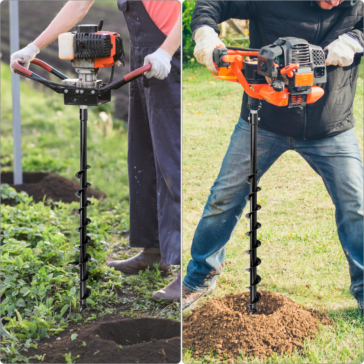 QWORK® Wiertło do ziemi 60 mm z adapterem, 80 cm, do wiercenia otworów i sadzenia drzew
