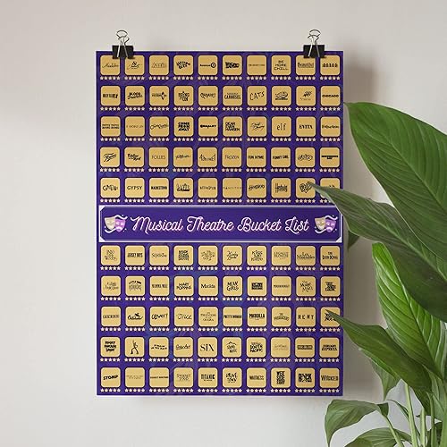 Miniatura 5 de Póster para raspar con 100 espectáculos de teatro musical, regalo para fanáticos del teatro musical y amantes de Broadway, 23 x 17 pulgadas