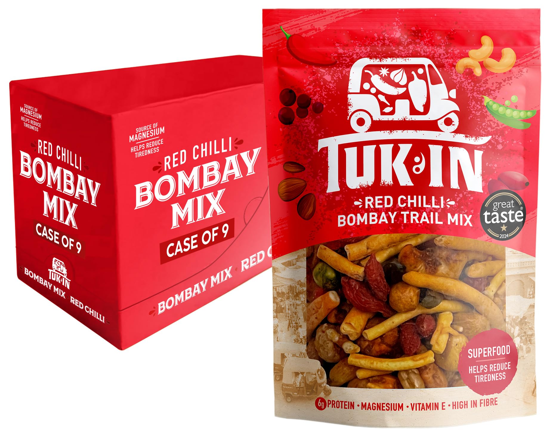 Red Chilli Superfood Bombay Mix | Case of 9 | Vegan Healthy Snack | Source of Magnesium