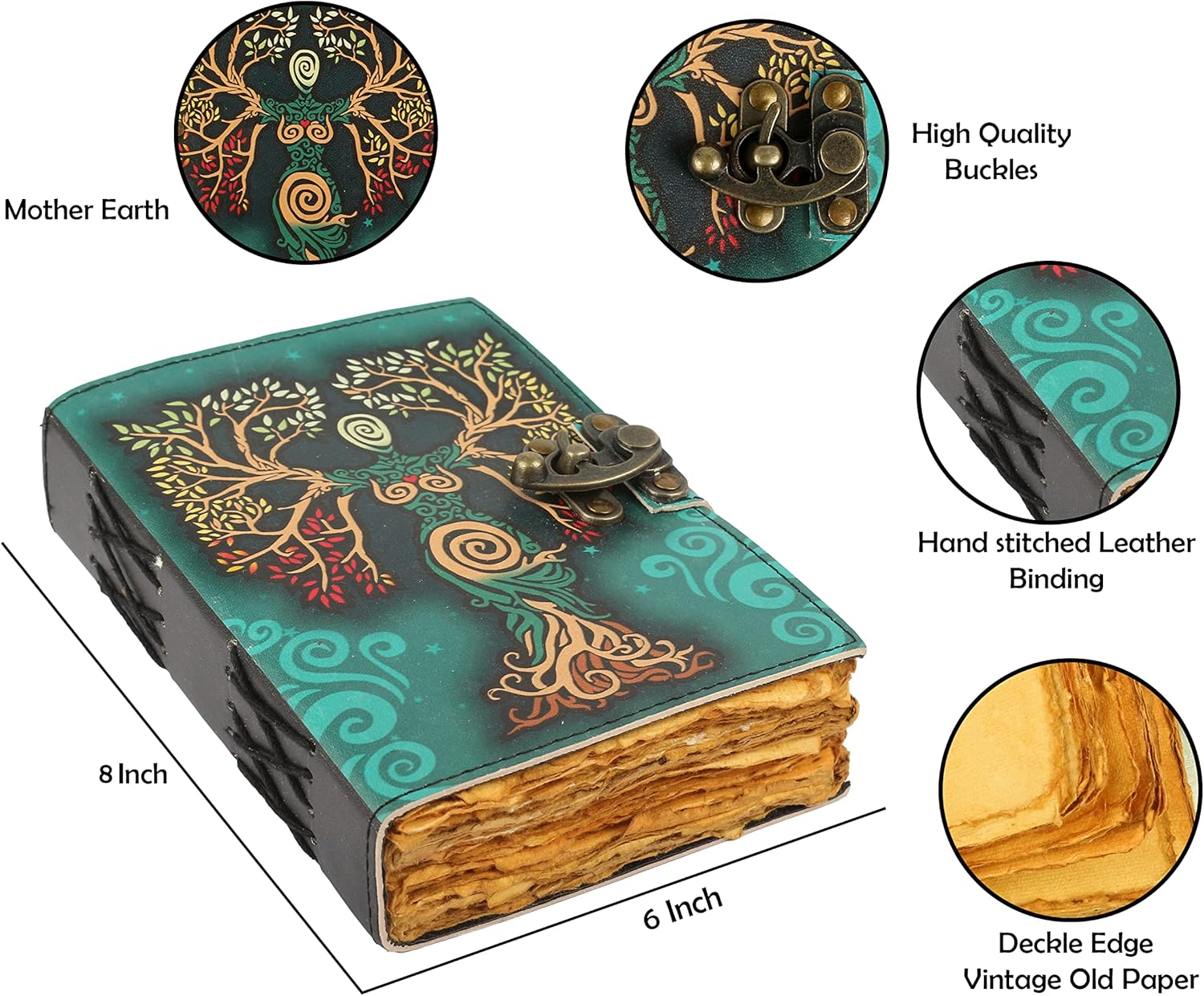 8x6 inch LARGE SIZE Blank Spell Book Of Shadows- Journal With leather Keychain Lock Clasp Prop- Vintage Handmade Leather Diary- Embossed Prayer Pagan Antique- Witchcraft Supplies- Wiccan Notebook