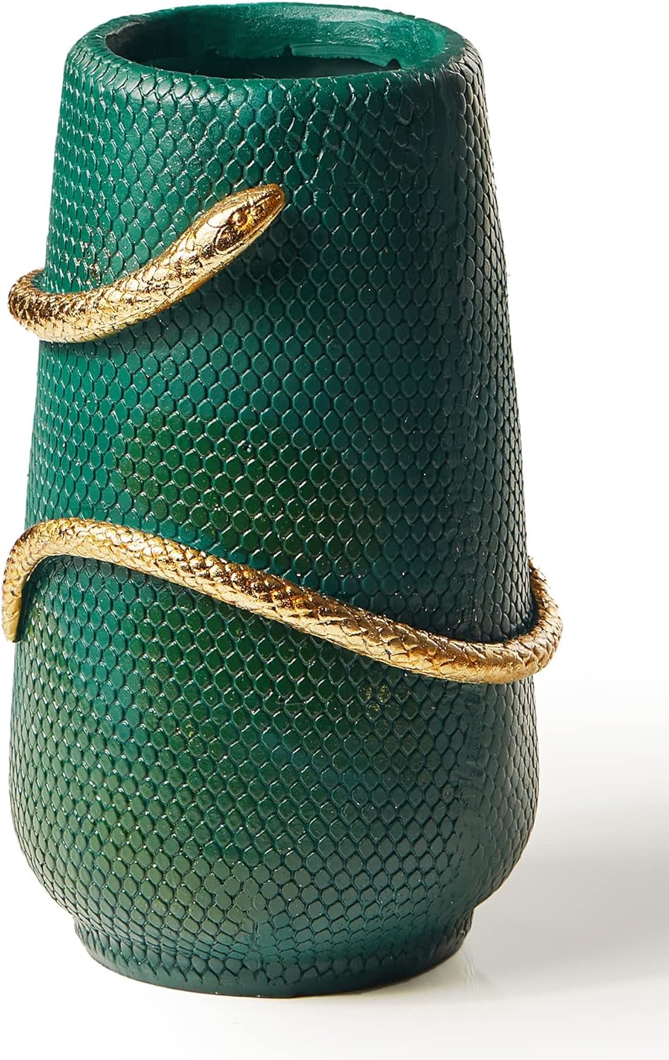 Flower Vase 8 Inch Green and Gold Snake vases for Decor, Unique Flower Vase for Bookshelf, Dinner Table, Living Room, Mantel, Halloween Decor (Upgraded)