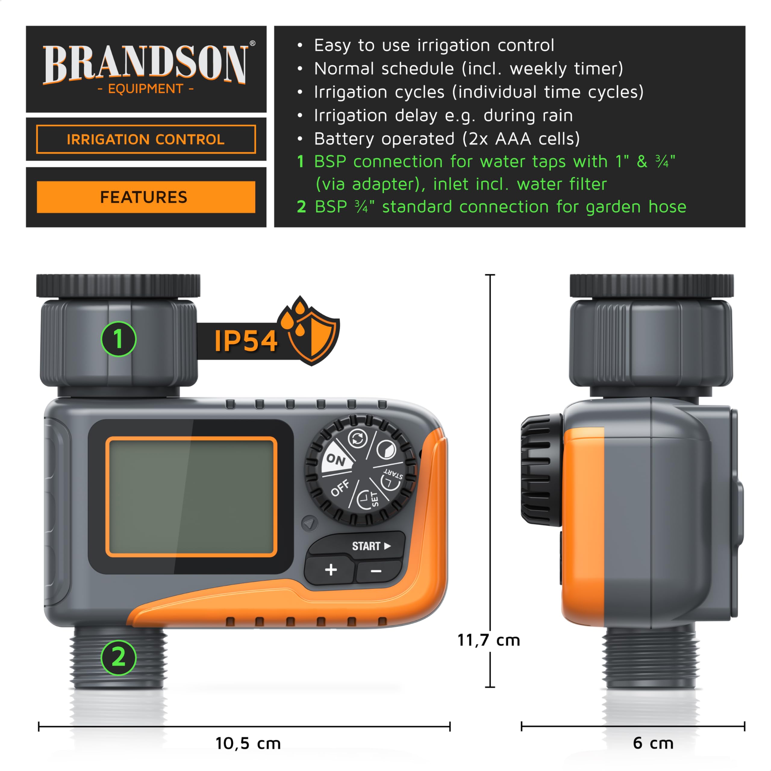 Brandson, Digital Water Computer, Watering timer, Water flow meter, Practical water meter for the garden IPX5 - Image 2