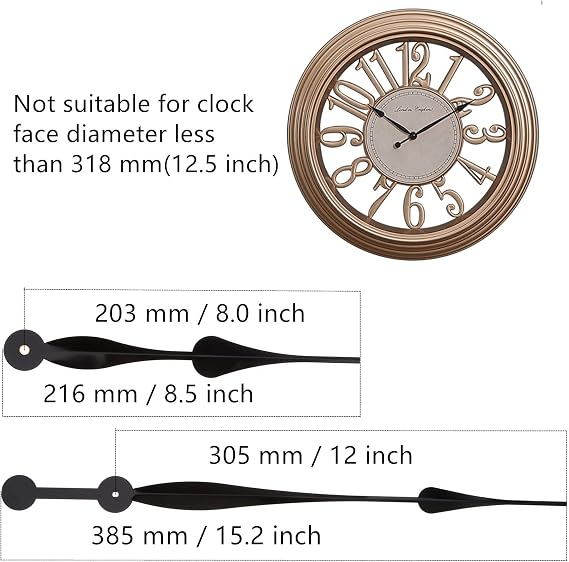 Youngtown High Torque Long Shaft Clock Movement Mechanism with 12 Inch Long Spade Hands (2 Set)