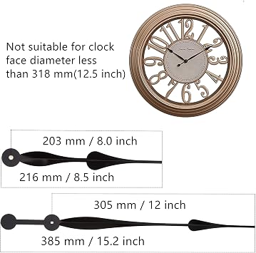 Youngtown High Torque Long Shaft Clock Movement Mechanism with 12 Inch Long Spade Hands (2 Set)