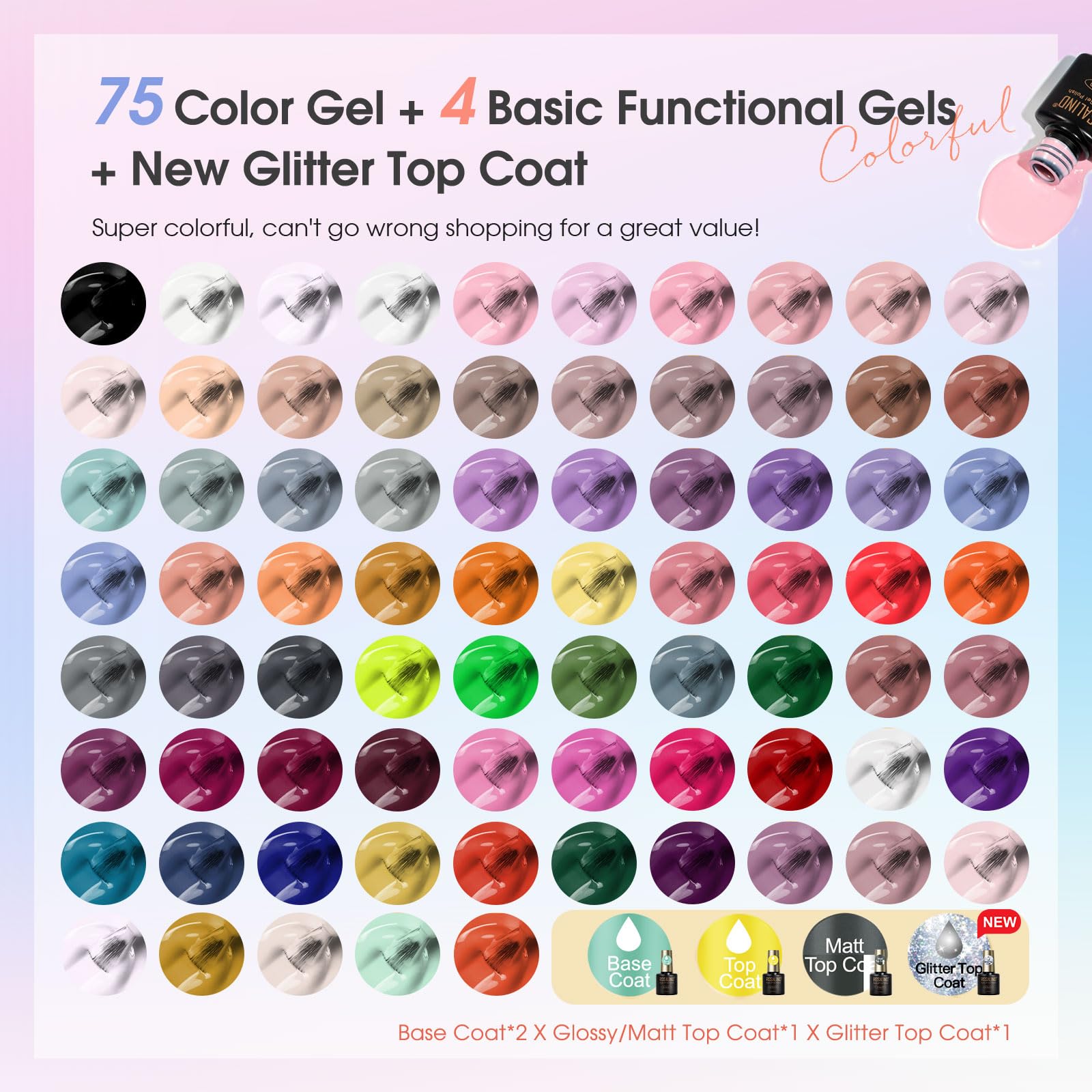 ROSALIND Smalto Semipermanente Unghie, 80 Pezzi Bianco Rosso Blu Verde Viola Colori Smalti Semipermanenti per Unghie Rosa Grigio Oro, UV/LED Mini Smalto Gel Unghie Manicure Regalo