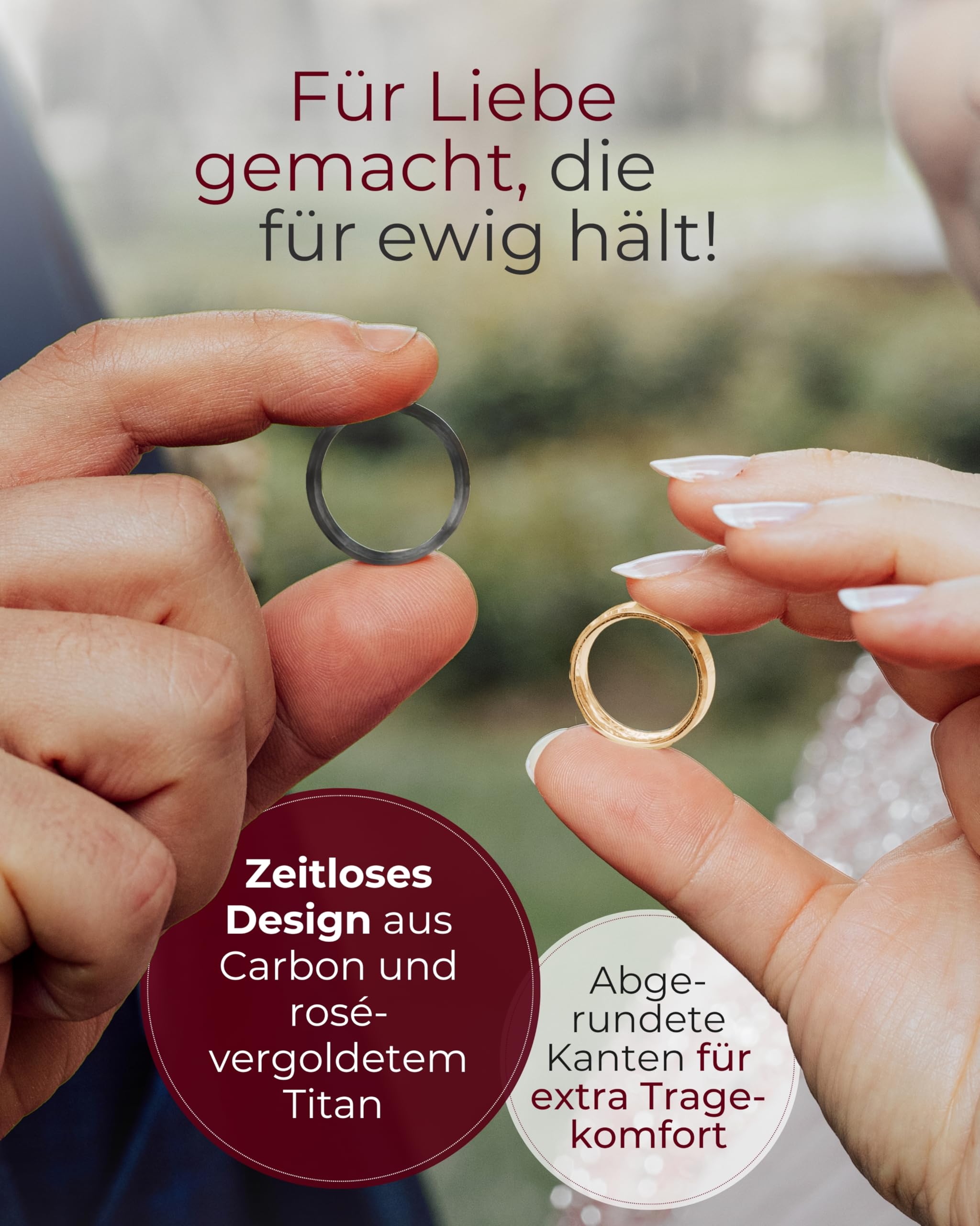 123traumringe Eheringe in Carbon, Titan & Roségold I Partnerringe mit 3 Zirkonia & Etui I Gravierbare Eheringe mit Ringgröße 50-72 mm I Edle Verlobungsringe in 5,5 mm Breite & 2,1 mm Stärke I P36