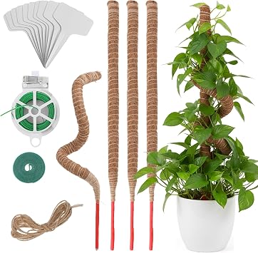 4 Pcs Bendable Moss Pole for Monstera Plant Support, 24 Natural Handmade Coir Pole Stick for Climbing Plants Indoor Plant Stakes Real Moss Poles for Potted Plants to Grow Upwards