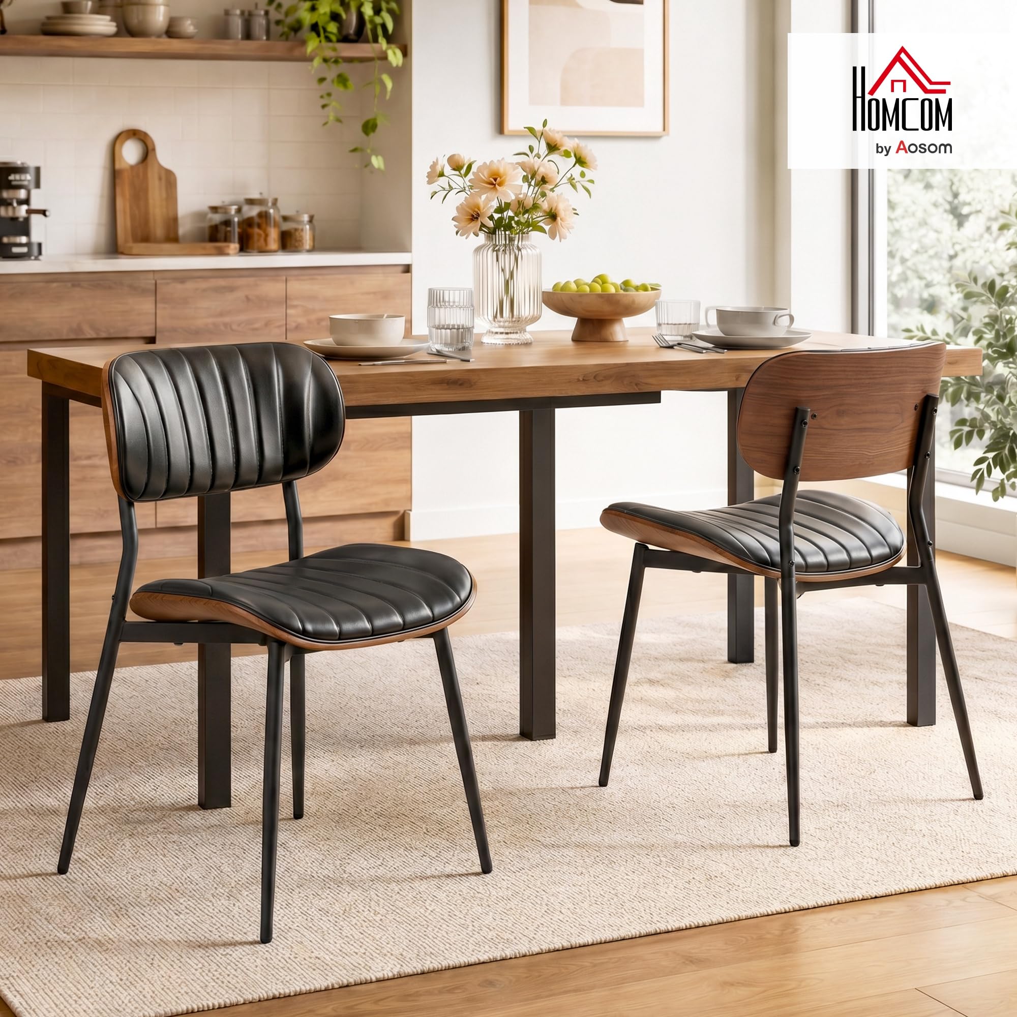 HOMCOM Pack de 2 Sillas de Comedor Asiento Acolchado Negro y Marrón