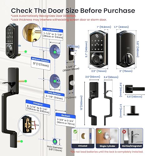 Miniatura 9 de Veise VE017-D - Juego de cerradura inteligente para puerta delantera, control de aplicación, cerrojo de entrada sin llave 7 en 1 con manija de