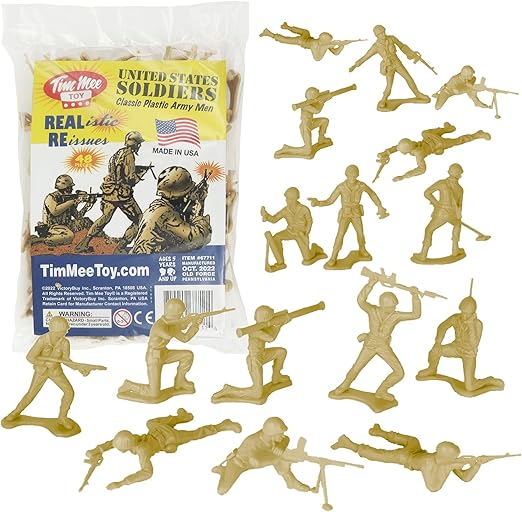 TimMee Plastic Army Men - Tan 48pc Toy Soldier Figures - Made in USA