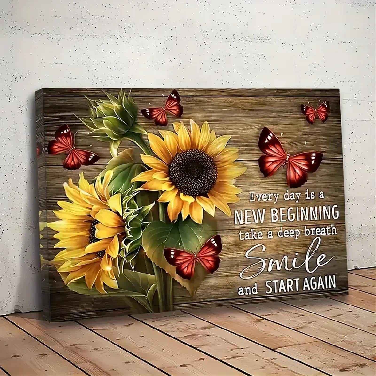 CHAOJIART Cuadros con frases motivadoras, girasoles, mariposas, impresiones artísticas para pared, para decorar habitaciones y dormitorios, marco interior de 60 x 80 cm.