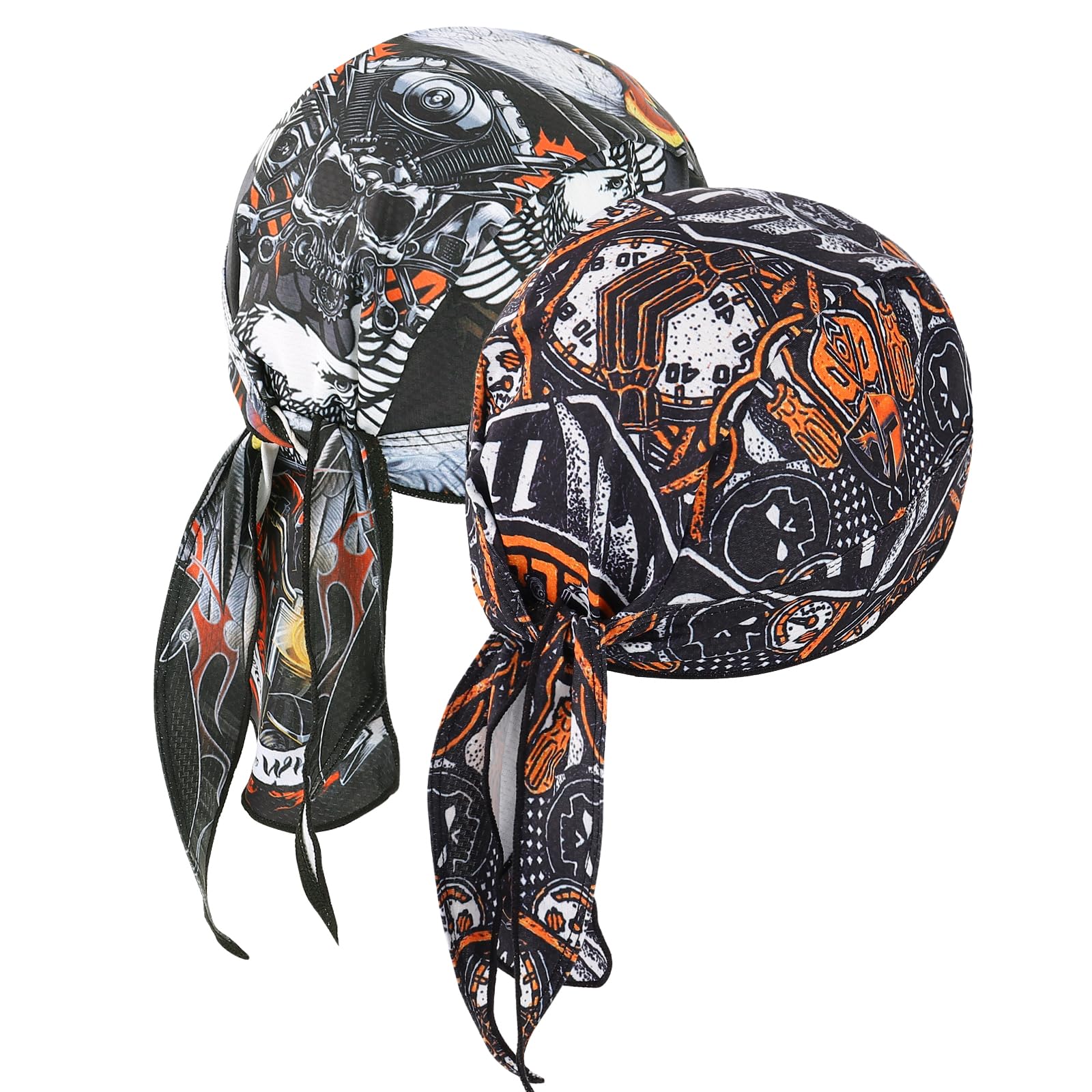 DOCILA2 Pcs Do Rags for Men Skull Cap Fashion Print Helmet Liner Bandana Beanie Sweat Motorcycle Cycling Sports Accessories