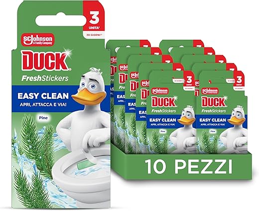 Duck Fresh Stickers - Adesivi Gel Igenizzanti WC, Fragranza Pino, Formato Scorta Da 10 Confezioni da 3 Pezzi Cad., 27 ml