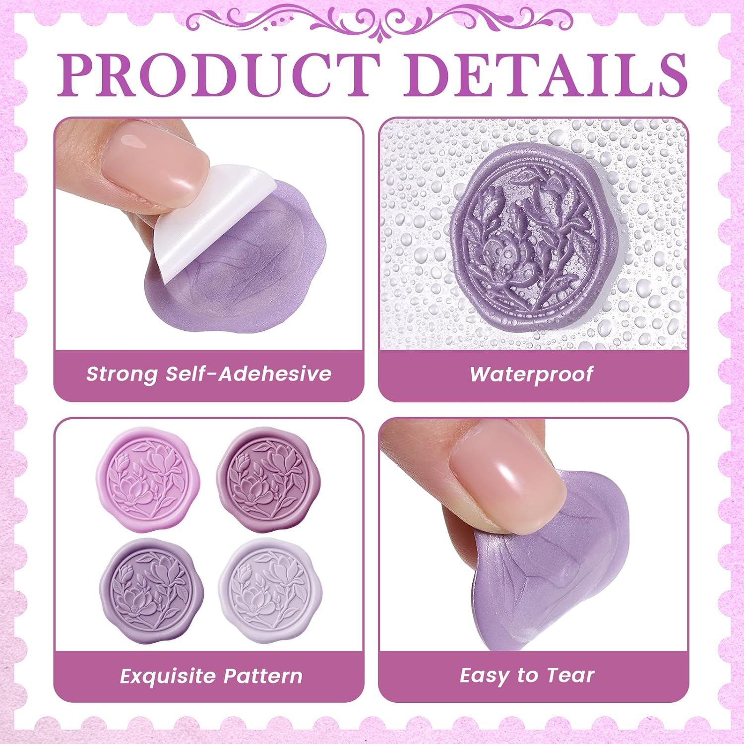 60 Pcs Wax Seal Stickers Magnolia Envelope Seals Wedding Botanical Wax Stickers for Wedding Engagement Baby Shower Party Favor Invitations Scrapbooking Mother's Day Gift Wrap(Purple Series)