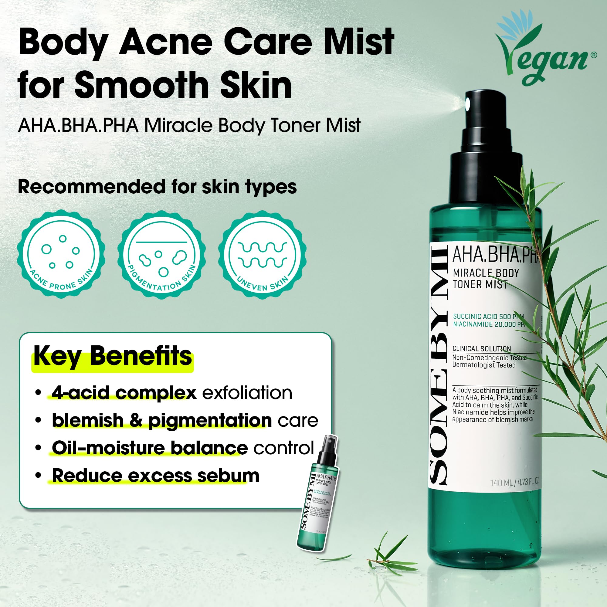 SOME BY MI AHA BHA PHA 30 Days Miracle Body Care Set – Cleanser, Toner Mist & Beta Panthenol Cream – Exfoliating & Hydrating Care for Back & Chest