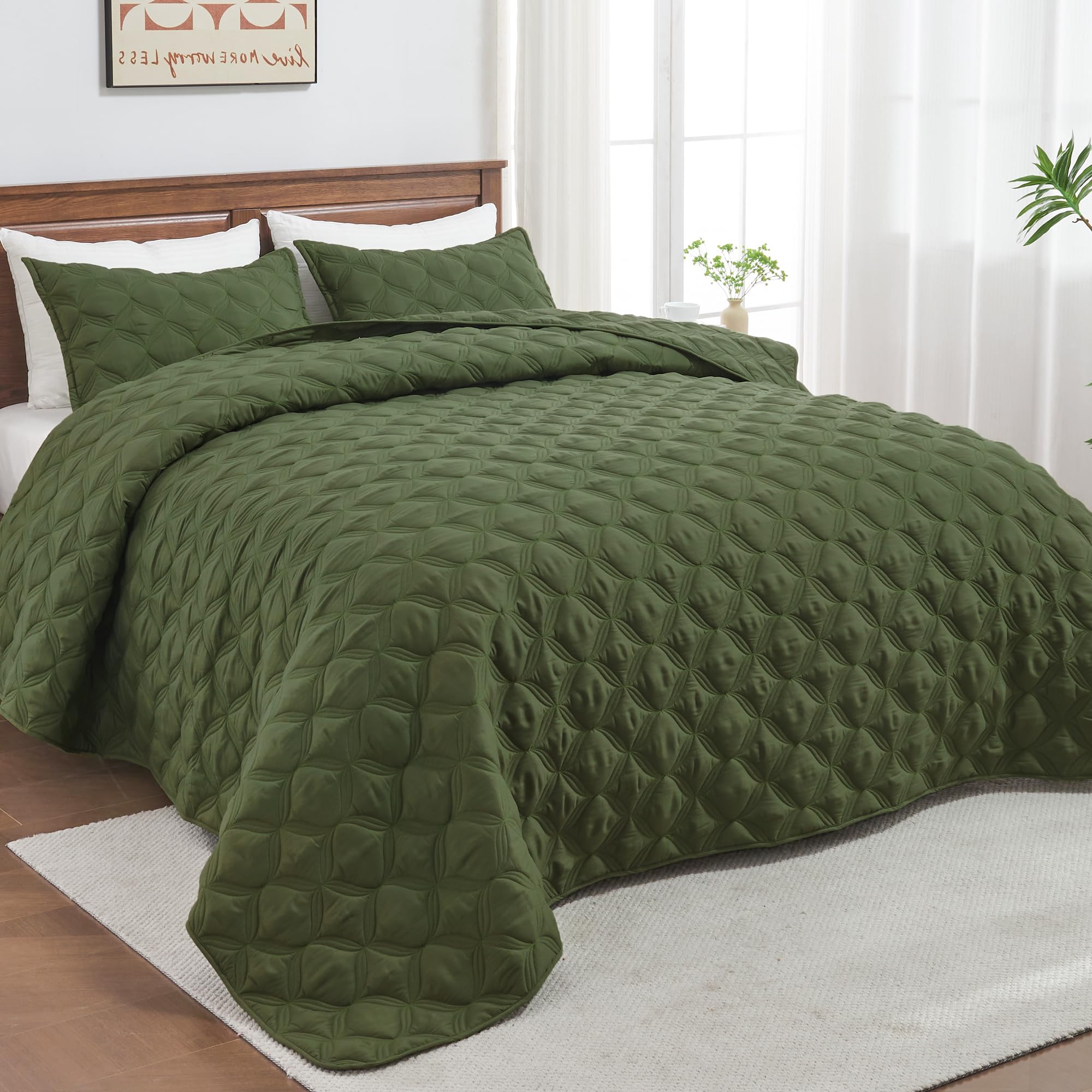 Litanika Oversized King Quilt Bedding Set,120x120Inch Super King Olive