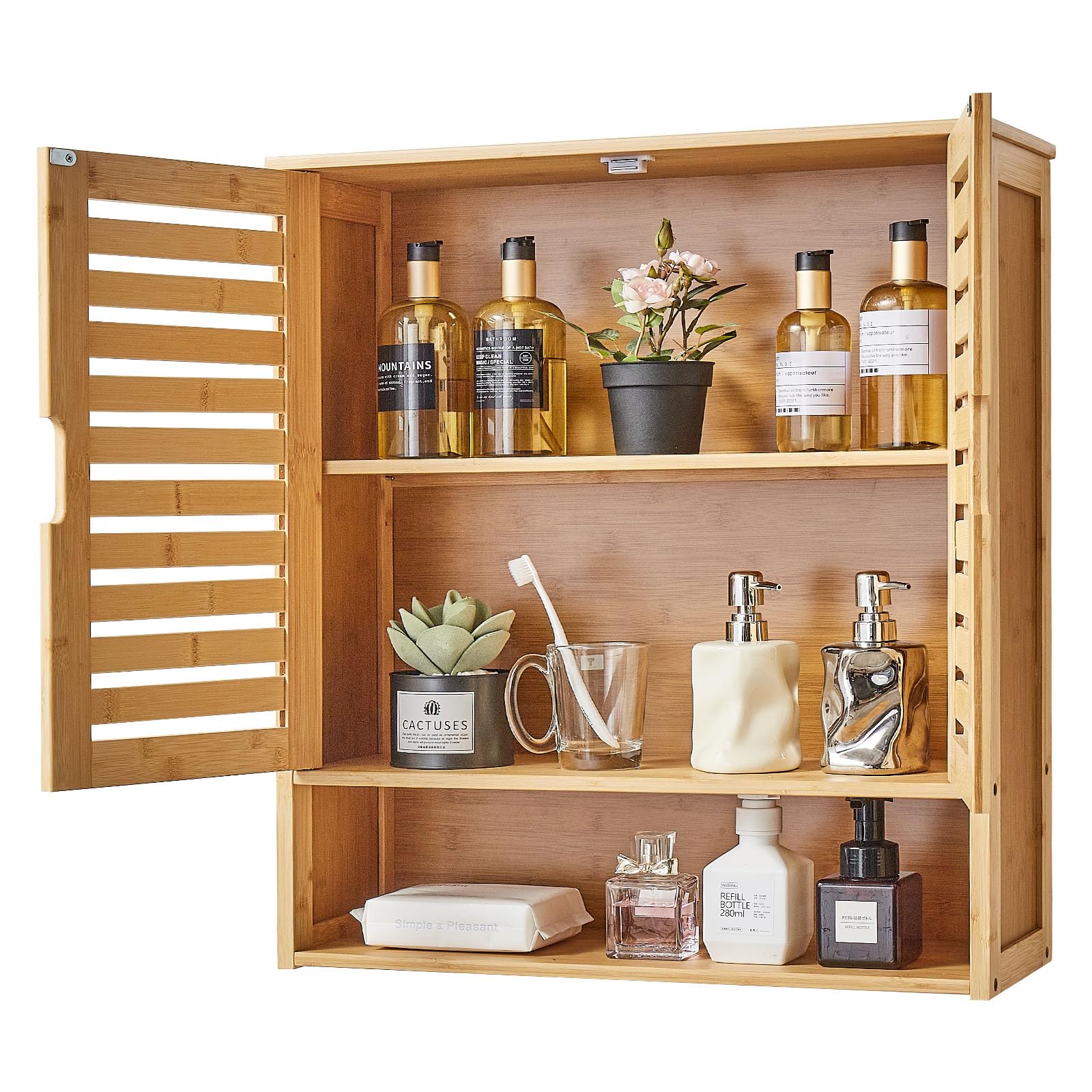 VEVOR Armario de Pared para Baño con 2 Puertas y Estantes Ajustables, Ideal para Colocar sobre el Inodoro, con Compartimento Abierto para Cocina y Baño, Fácil de Instalar, 590 x 210 x 666 mm