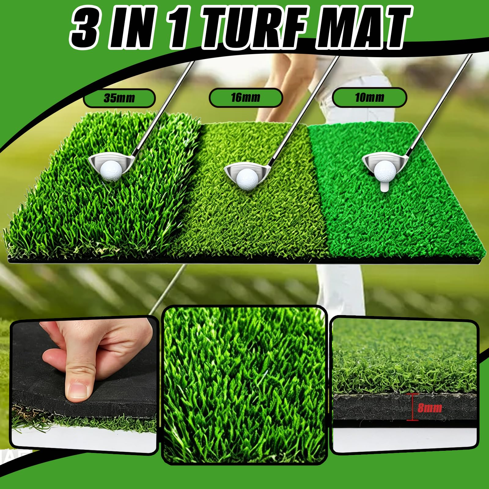 Redes de Práctica de Golf 10x7 Pies, Red de Entrenamiento de Golf con Estera de Impacto para Interior y Exterior Patio Trasero, Red de Ayuda para Entrenamiento con Dianas