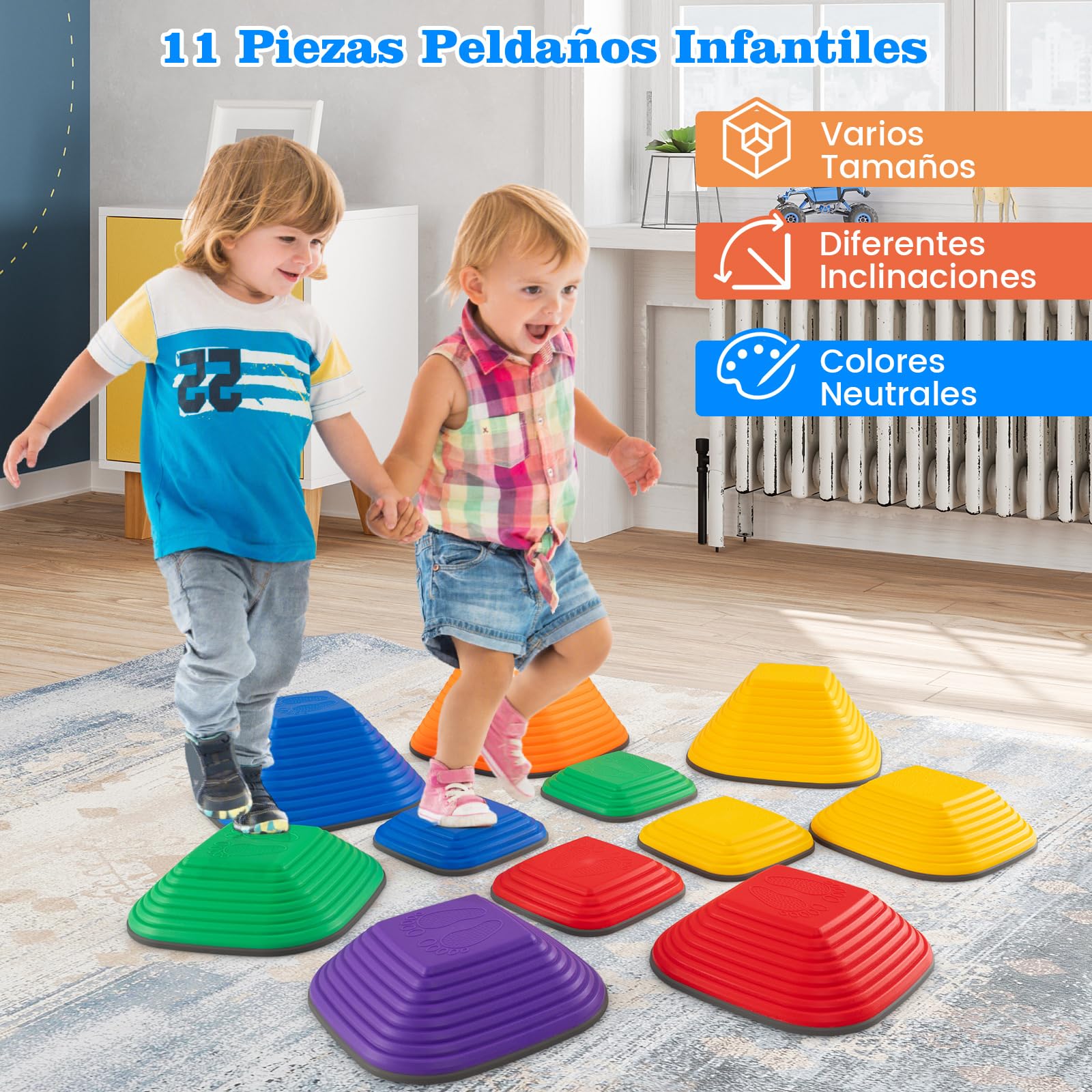 COSTWAY Piedras de Equilibrio para Niños, Juego de 11 Piezas de Equilibrio Apilables con Borde Completo Antideslizante para Niños, Juguetes Sensoriales para Guardería