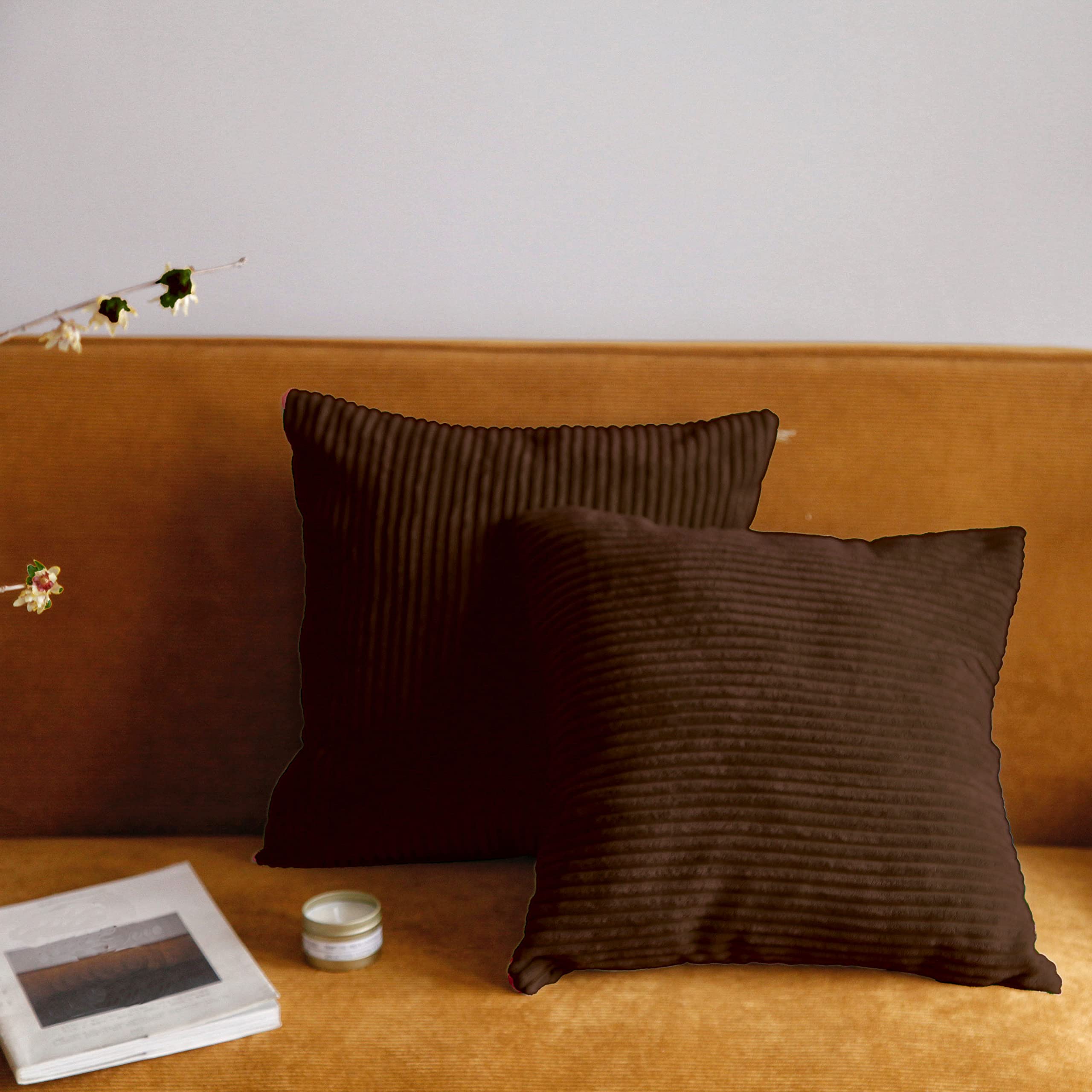 Pagnanno. Chocolate Set Of 2 Soft Velvet Cushion Covers 45X45cm(18X18 Inches) Corduroy Throw Pillowcases Cushion Covers For Chairs,Living Room,Bedroom With Invisible Zipper (18"X18" (Pack Of 2), )