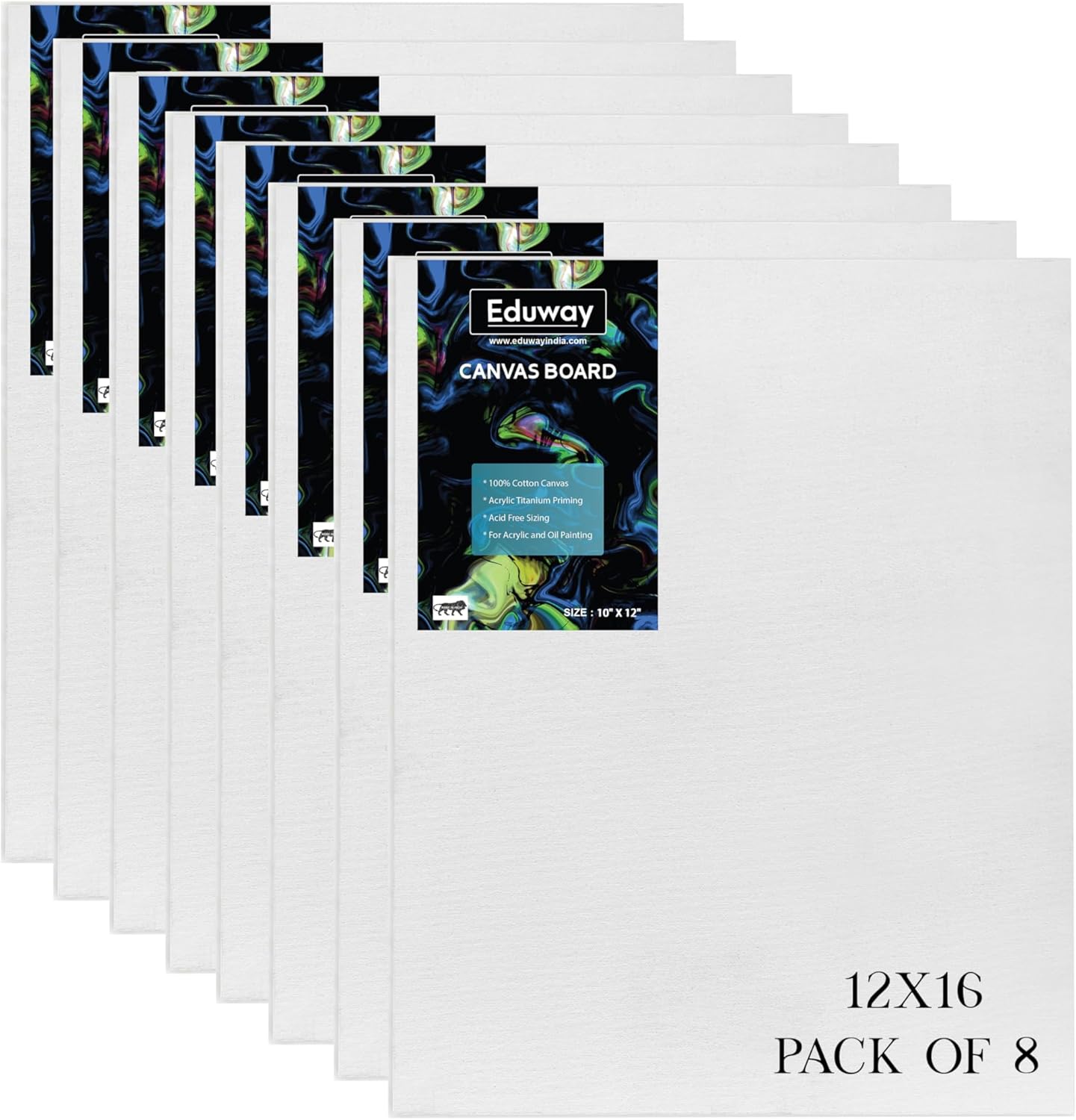 Eduway® Canvas Board for Painting- 12x16 Pof 1 | Premium Quality 7Oz Pre-Primed Cotton Canvas Board for Artists & Beginners | Ideal for Acrylic, Oil, Gouache, Pastels Colors (Pack of 1) (30x40 cms)