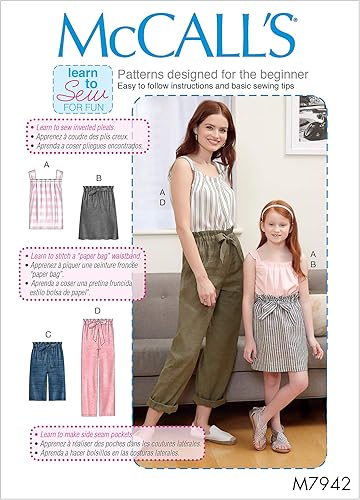 McCall's Patterns McCall's Learn - Camisetas sin mangas, faldas, pantalones cortos y pantalones, para mujer 8-22 y tallas de niña 3-8, patrón de