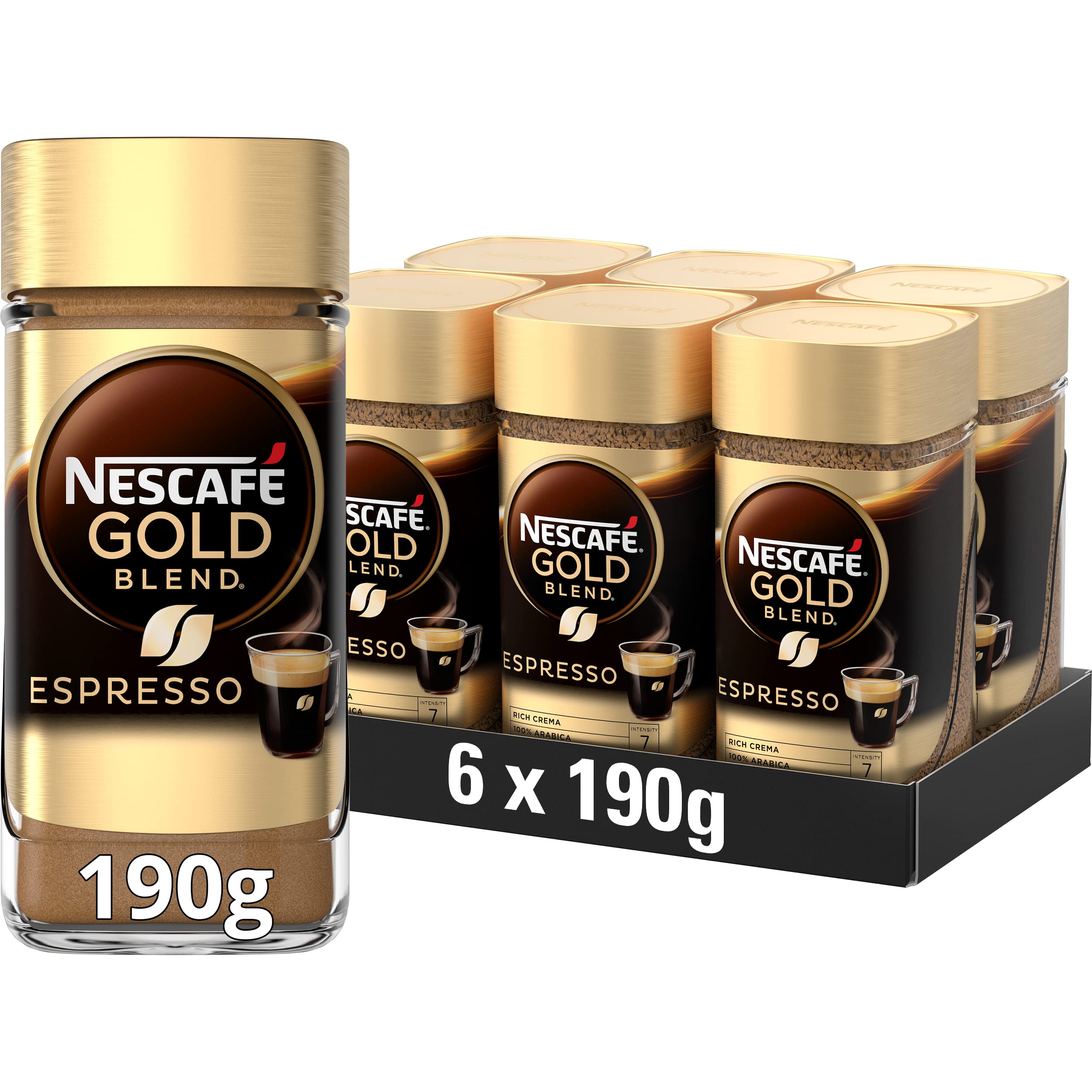 NESCAFÉEspresso Instant Coffee, 100 Percent Arabica Rich Crema Premium Instant Espresso Coffee, 190g (Pack of 6)
