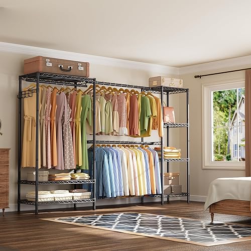 Miniatura 3 de Perchero extensible resistente para ropa, gran sistema organizador de armario de metal, estante de ropa independiente con 9 estantes de alambre