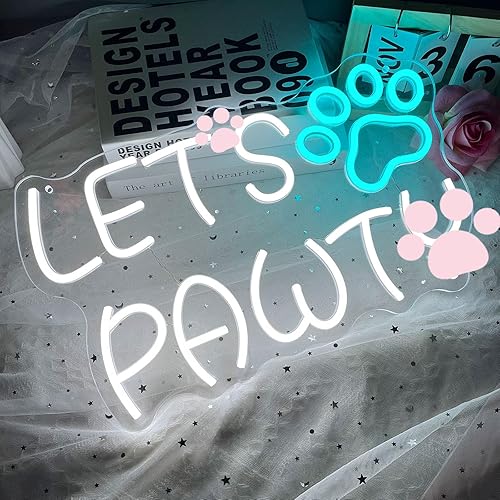 Miniatura 5 de Lets Paw-ty - Letrero de neón para fiesta de cumpleaños de perro y gato, luces de neón regulables, USB con estampado de patas de mascotas, letrero