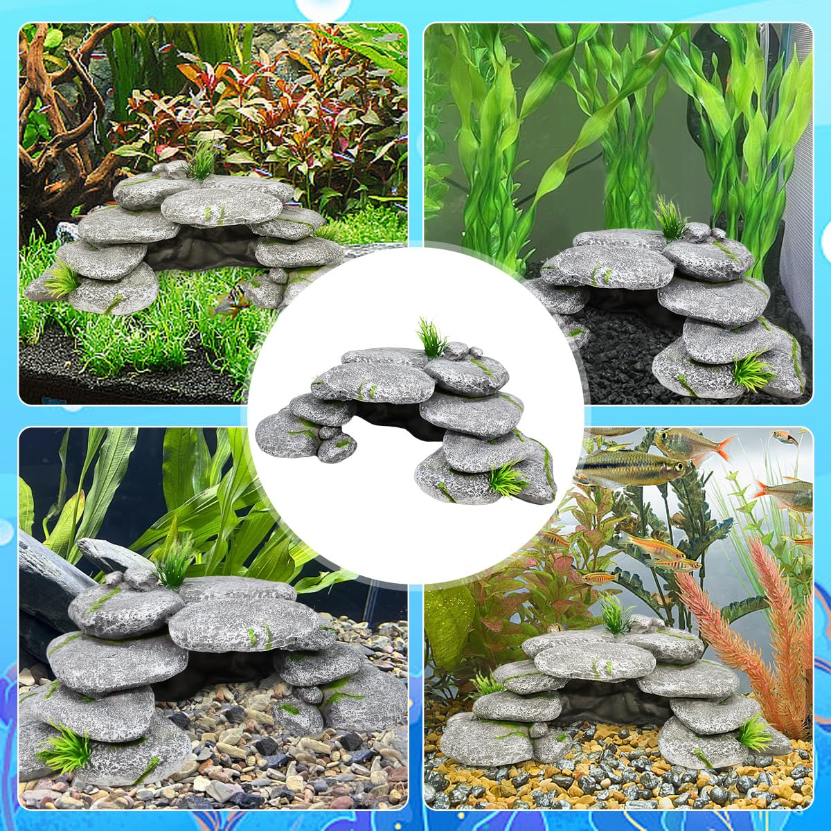 Cachette Aquarium Tortue, 23 * 12.5 * 7.5cm Décorations d'Aquarium en Résine, Pierre Aquarium Decoration, Cachettes et Grottes pour Les Reptiles, Tortues, Crevettes, Betta, Poisson