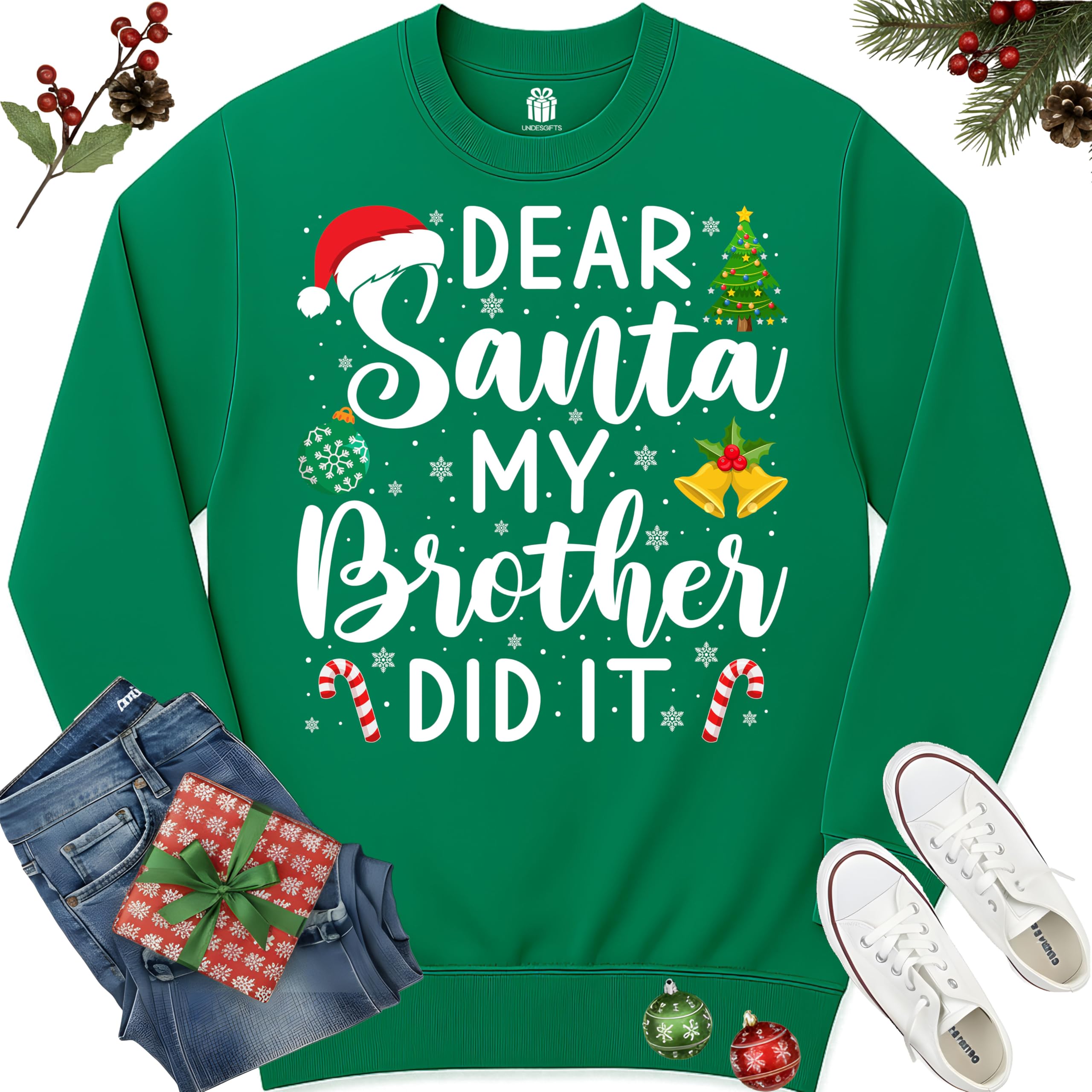 Dear Santa My Brother Did It Funny Christmas Matching Xmas Shirt for Youth Boys Girls Kids Toddler Son Daughter