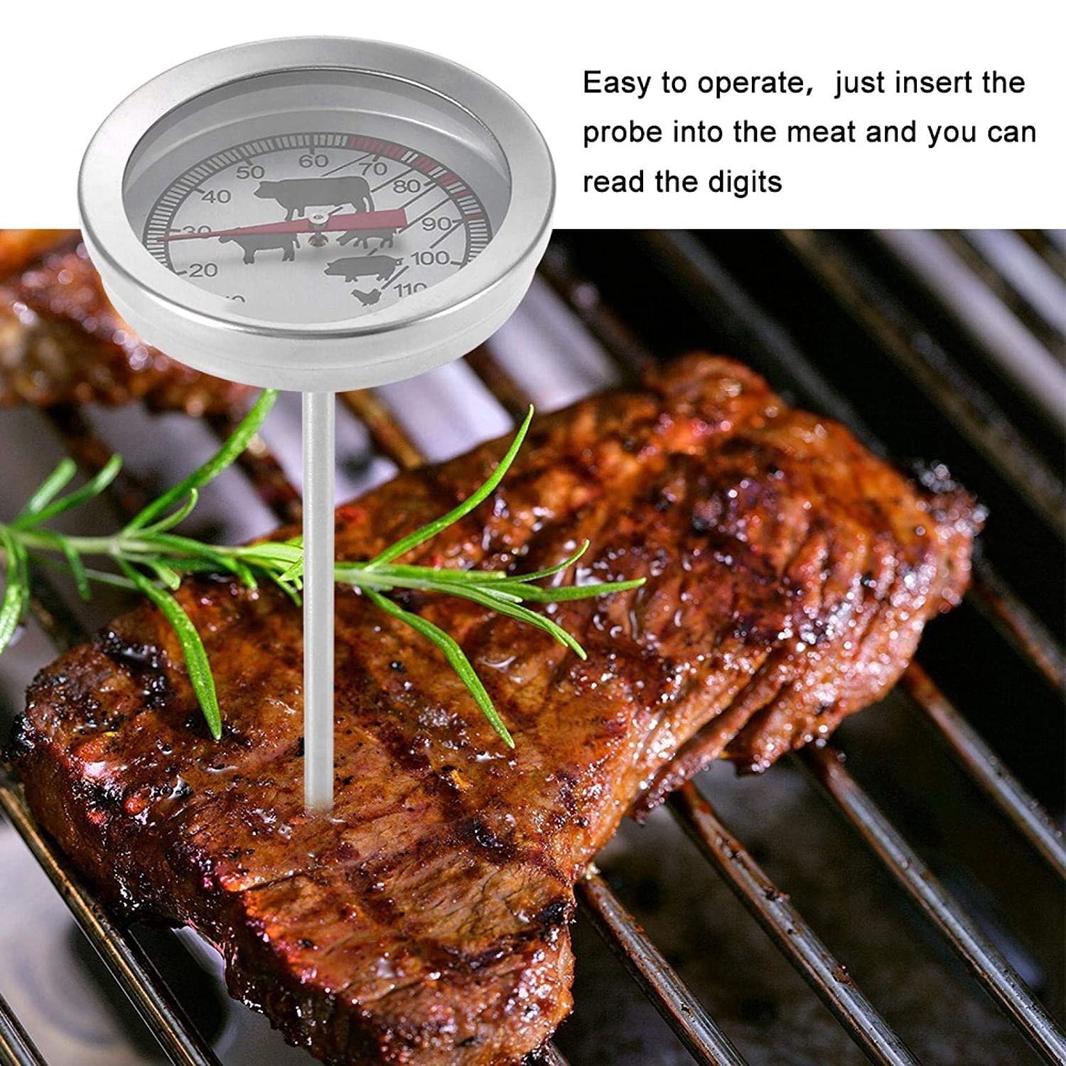 Termómetro de Cocina de Acero Inoxidable, Parrilla de Comida para Carne, termómetro de Cocina para Barbacoa, para bistec, Pescado, Carne a la Barbacoa, Leche.