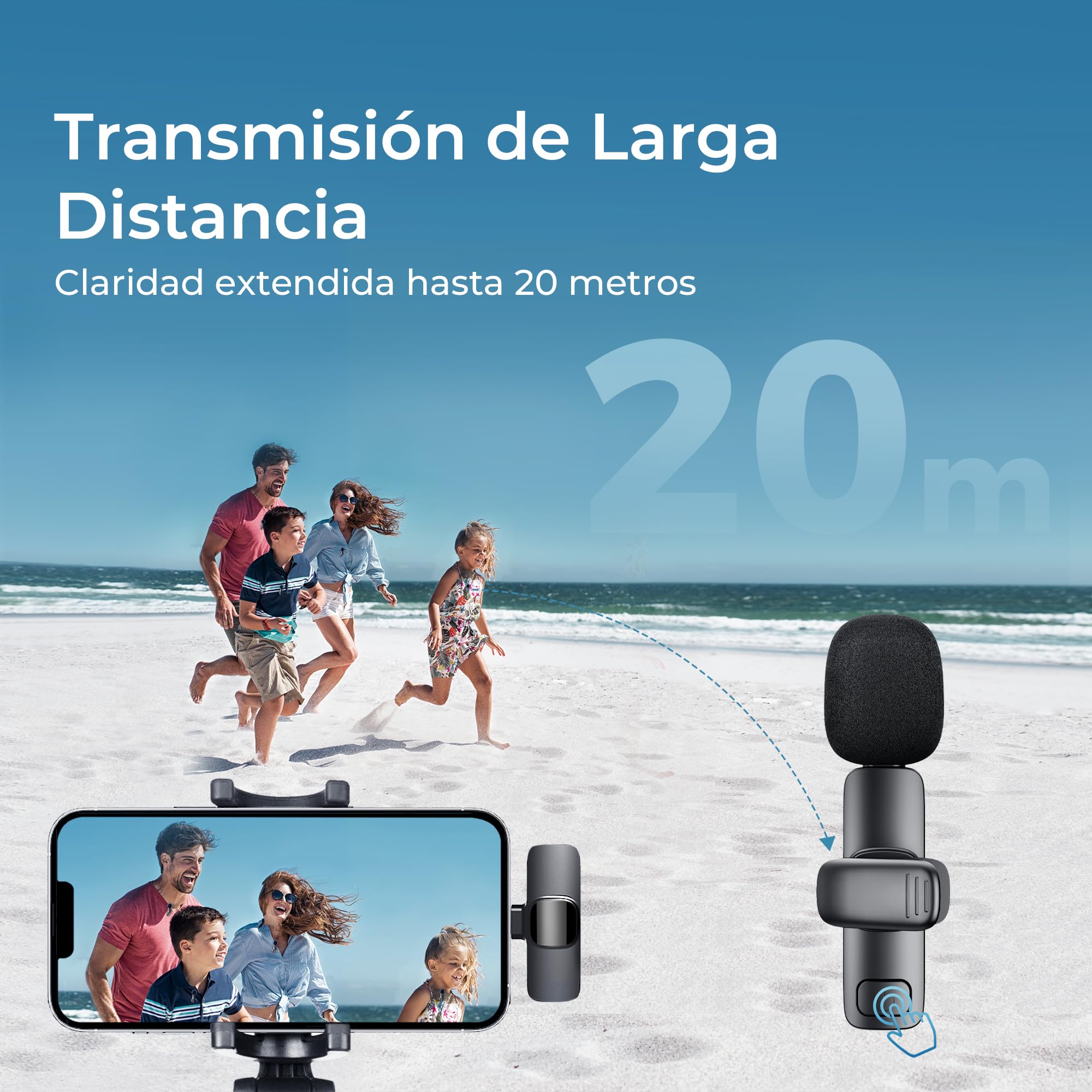 YRF micrófono inalámbrico de Solapa para iPhone Android iPad, Mini micrófono con USB C/Lightning, reducción de Ruido, 20M Distancia, para grabación de vídeo, Streaming, Vlogging, Youtube, Tiktok