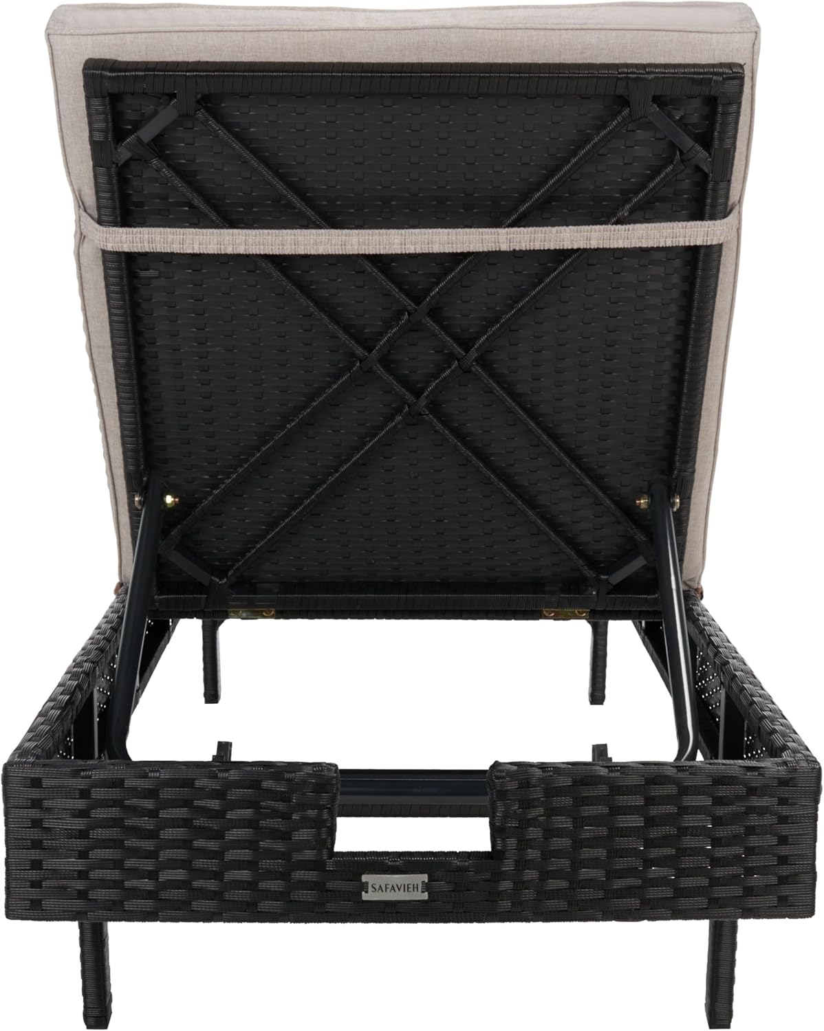 SAFAVIEH Outdoor Collection Cam Black/Light Grey Cushion Adjustable Chaise Lounge