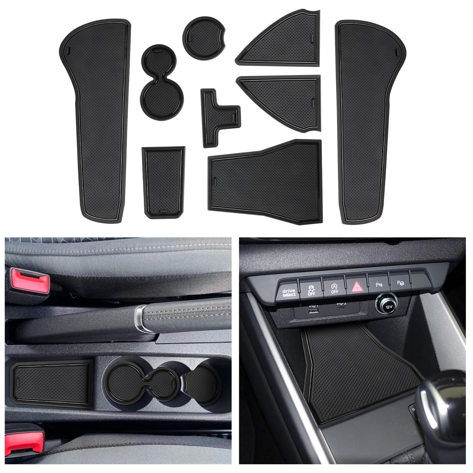 CDEFG Compatible with Audi A1 GB 2019-2023 2024 2025 Rubber Mats Center Console Anti-Slip Mats Non-Slip Car Rubber Mat A1 Sportback 2024 Accessories (Black)