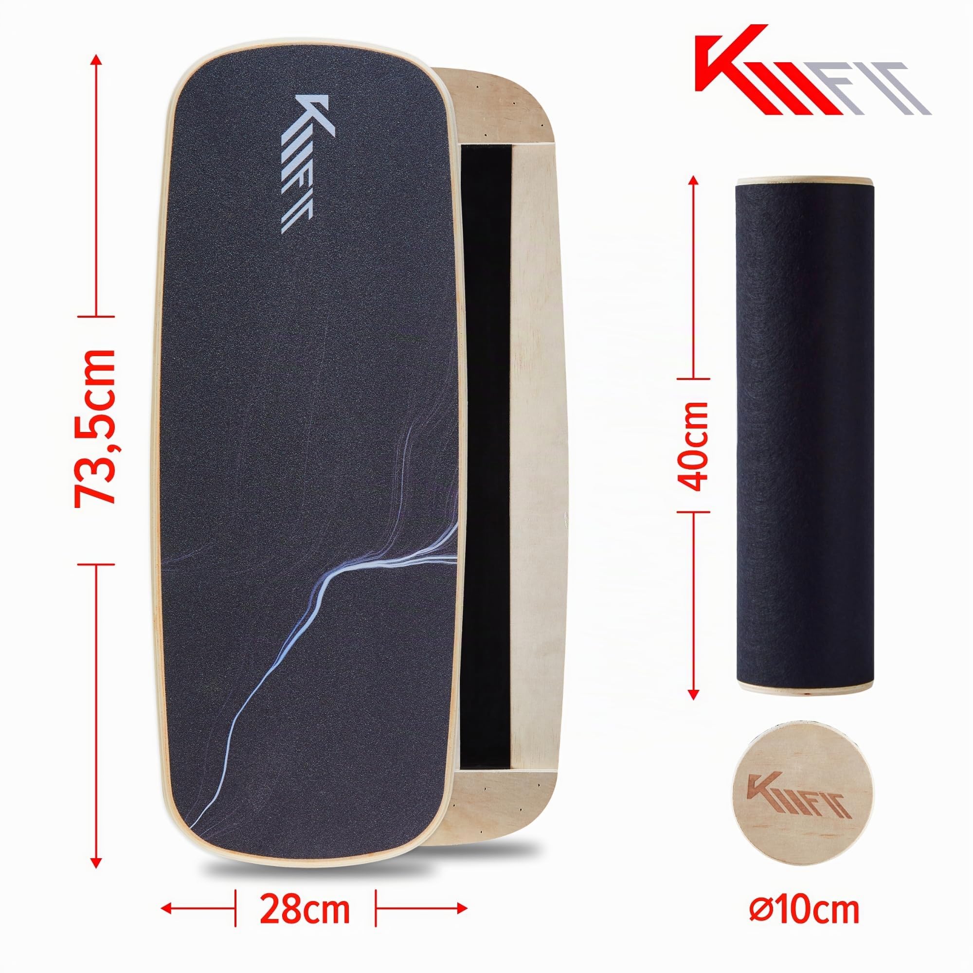 KM-Fit Balance Board | Balance Board in legno | Tavola da surf per interni per allenamento coordinatorio | Allenatore di forza ed equilibrio, surf e pattinaggio indoor