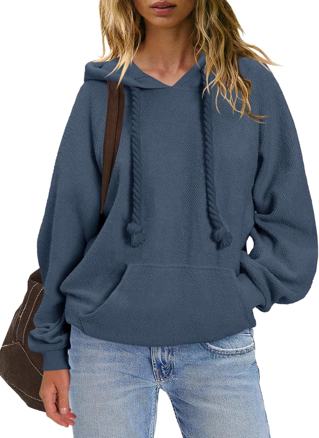 Yanekop Womens Oversized Hoodies Loose Fit Hooded Sweatshirts V Neck Pullover Hoodie Casual Drawstring Tops with Pocket