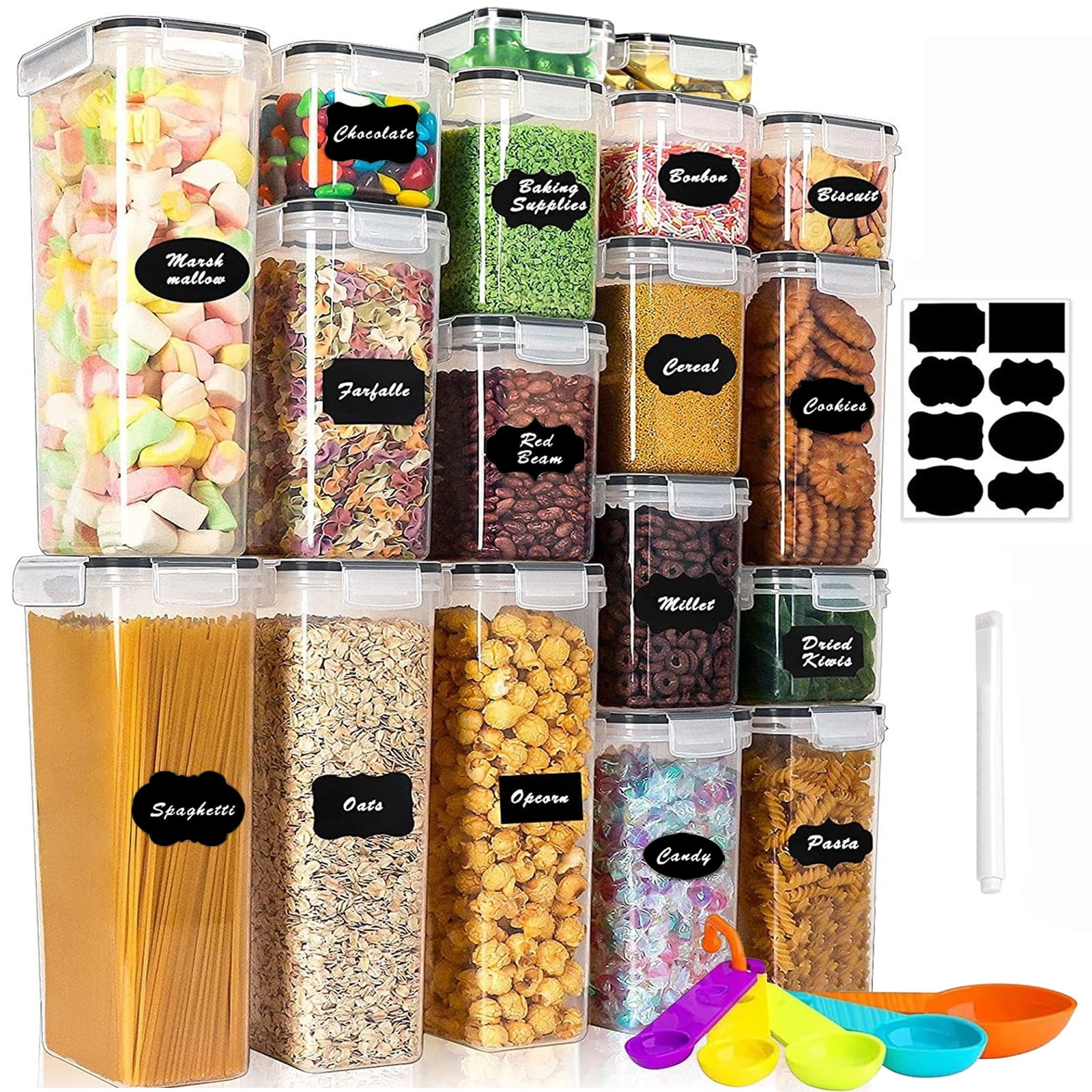 stusgo 18-Pack Airtight Food Storage Containers with Lids, BPA Free, Clear Pantry Storage for Cereal, Flour, Sugar, Dry Foods — image 1