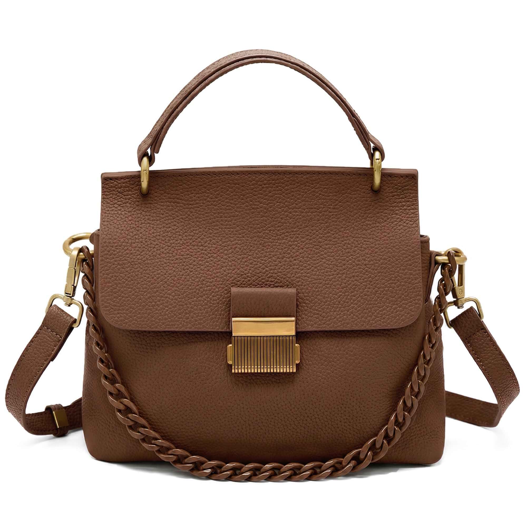 Genuine Leather Shoulder Bag for Women Top Handle Handbag Crossbody Bag Fall Purses for Women with a Detachable Strap Chain Detail and a Multi-Compartment Interior