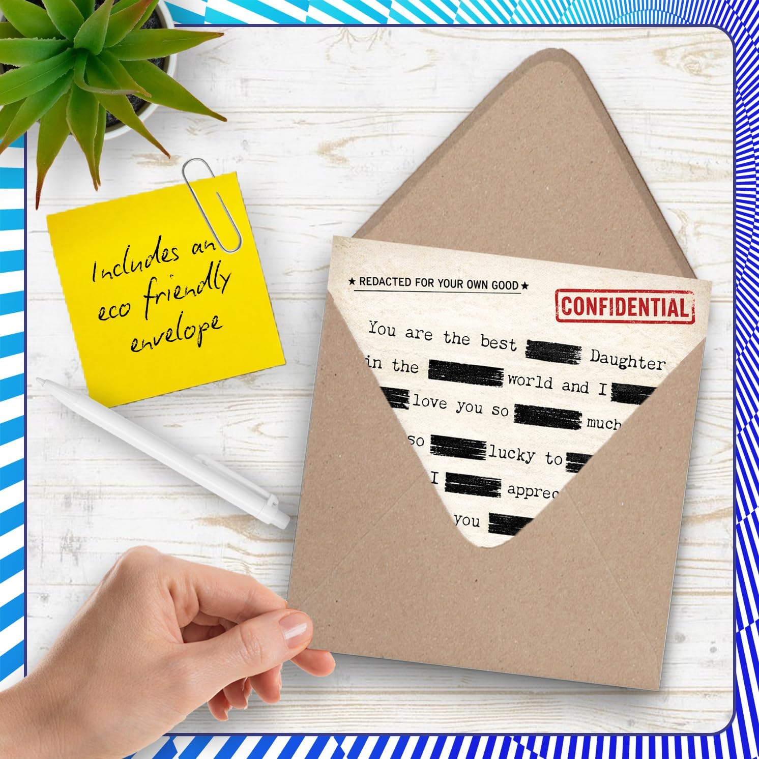 Stuff4 Playful Birthday Card for Daughter - Top Secret Birthday - Confidential Agent Theme with Redacted Details - 5.7 Inch Square, Envelope Included