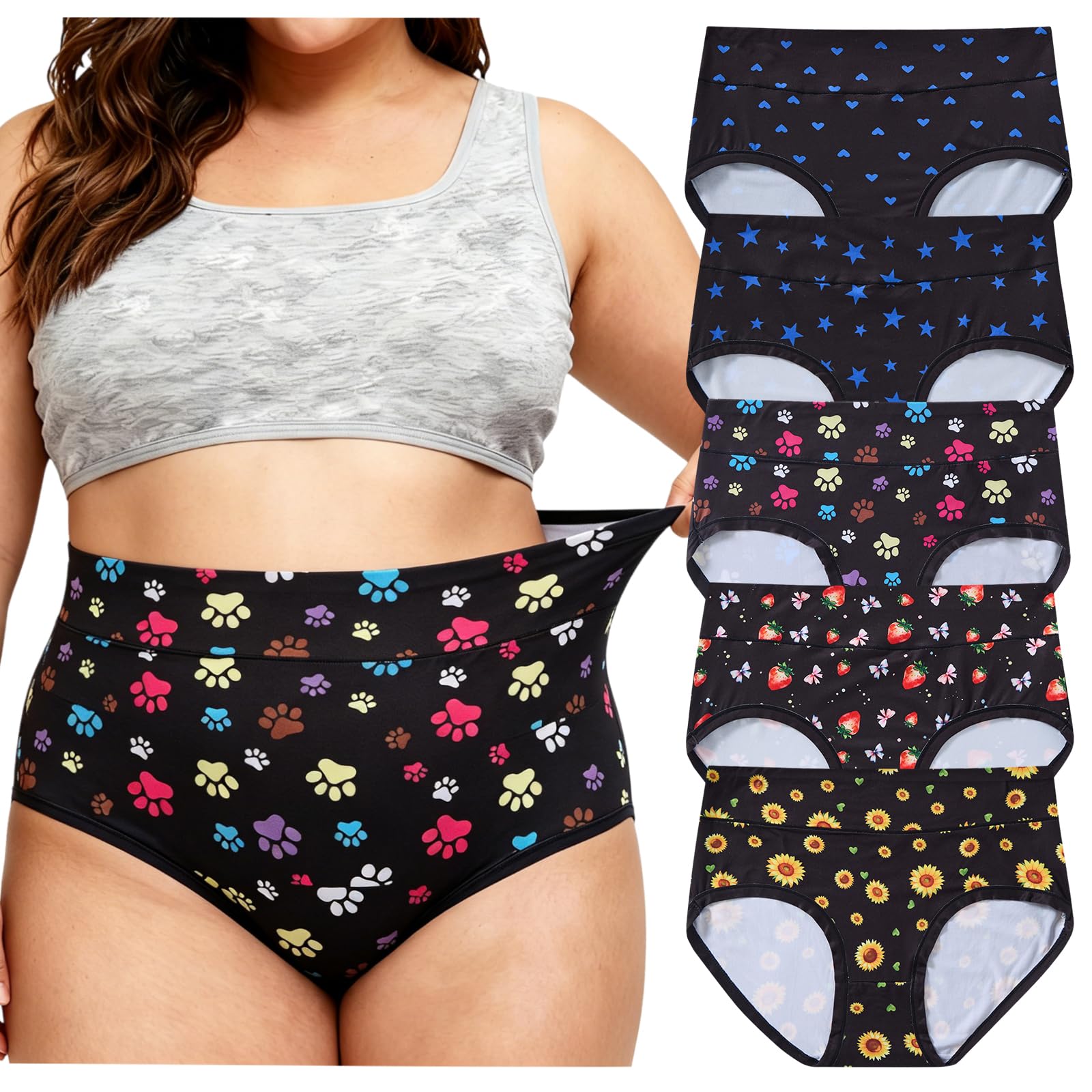 Womens Underwear Plus Size XL-5XL Briefs Panties Rose Floral 5-Pack