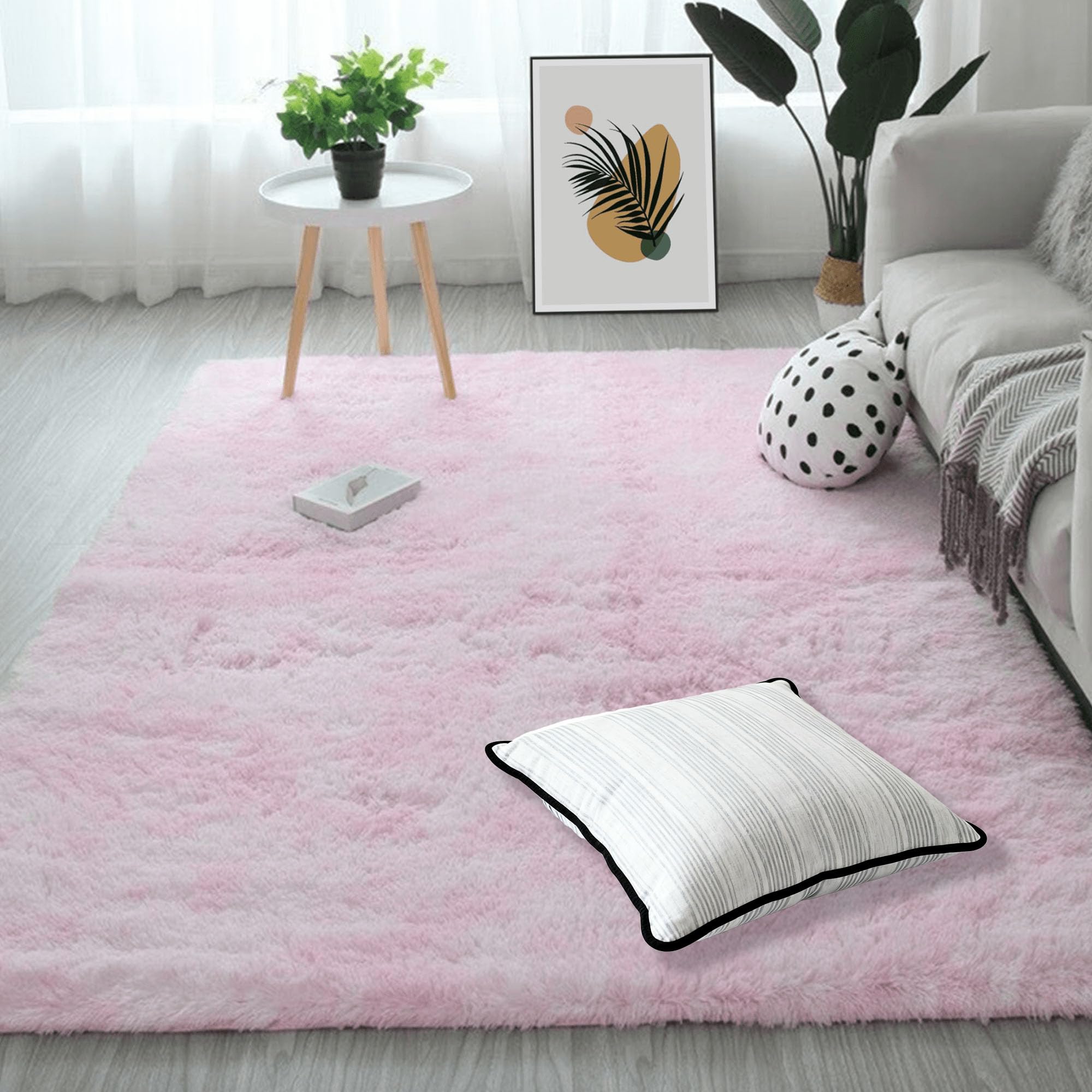 Tapis de salon moelleux ultra doux 280 x 330 cm grand tapis shaggy rose antidérapant